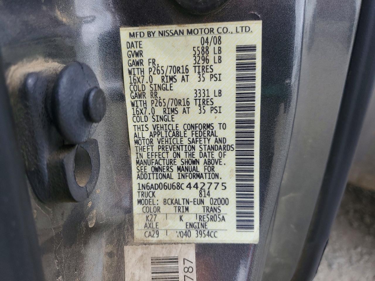 2008 Nissan Frontier Se V6 Gray vin: 1N6AD06U68C442775