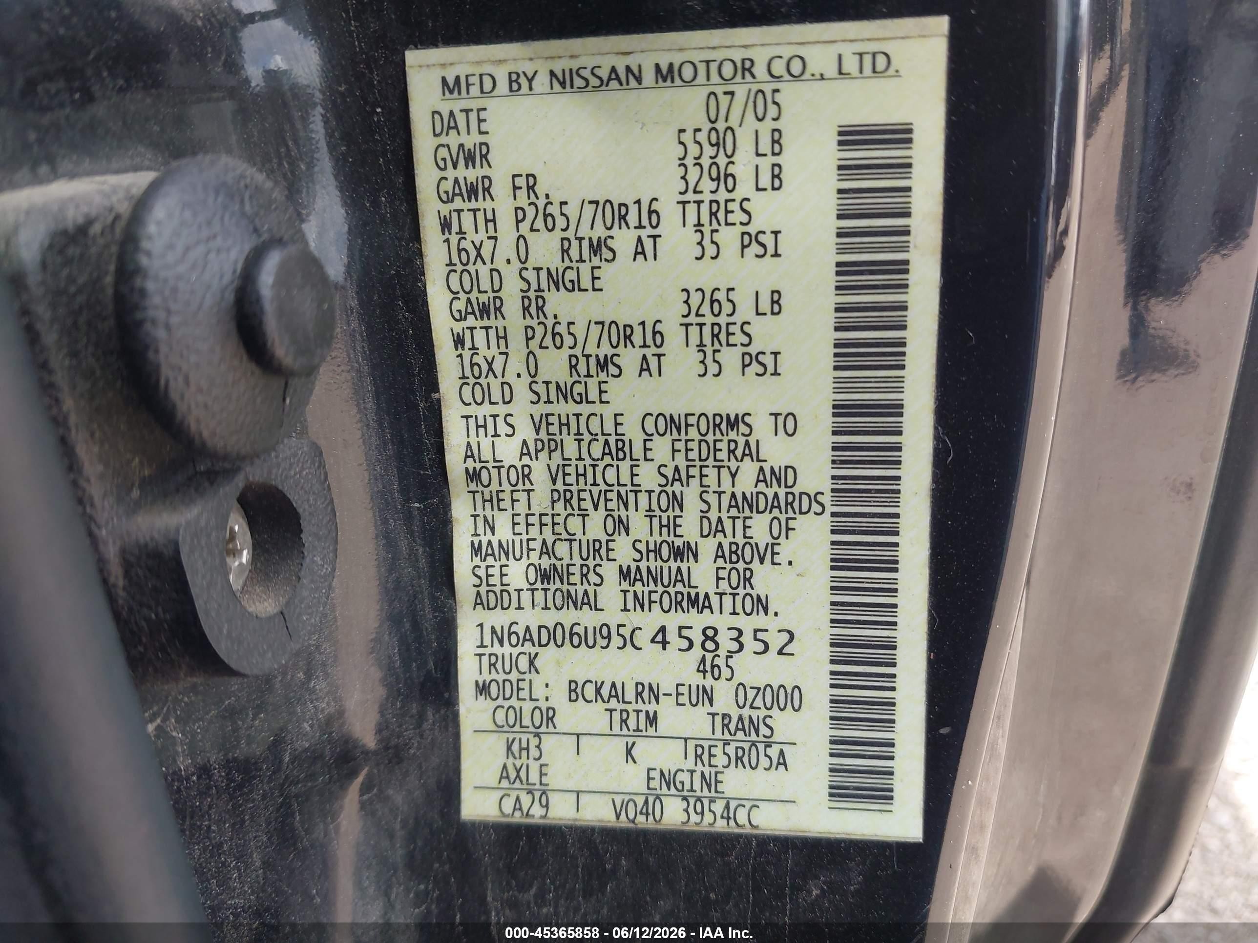 2005 Nissan Frontier 2wd Se Черный vin: 1N6AD06U95C458352