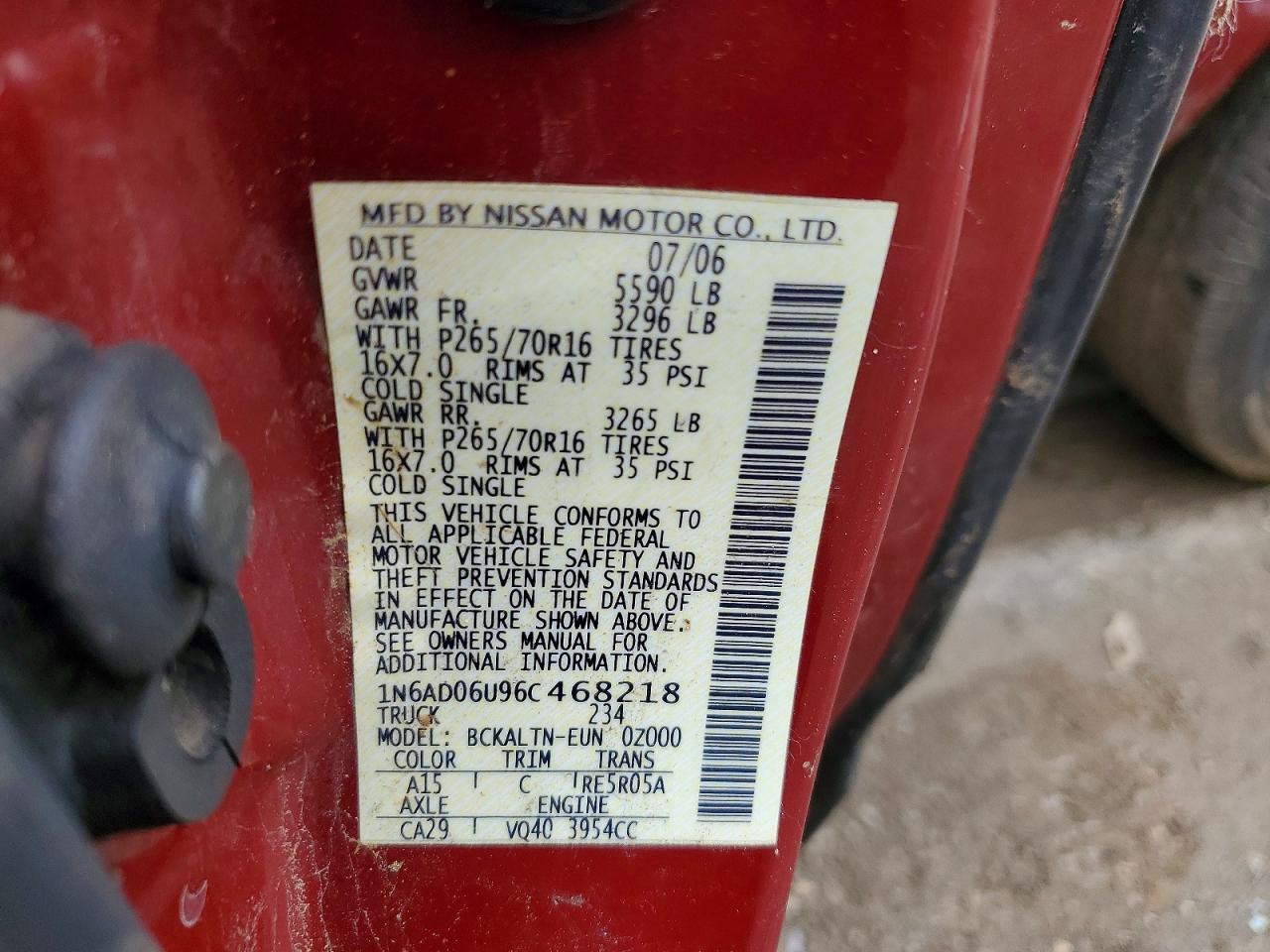 2006 Nissan Frontier Se Red vin: 1N6AD06U96C468218
