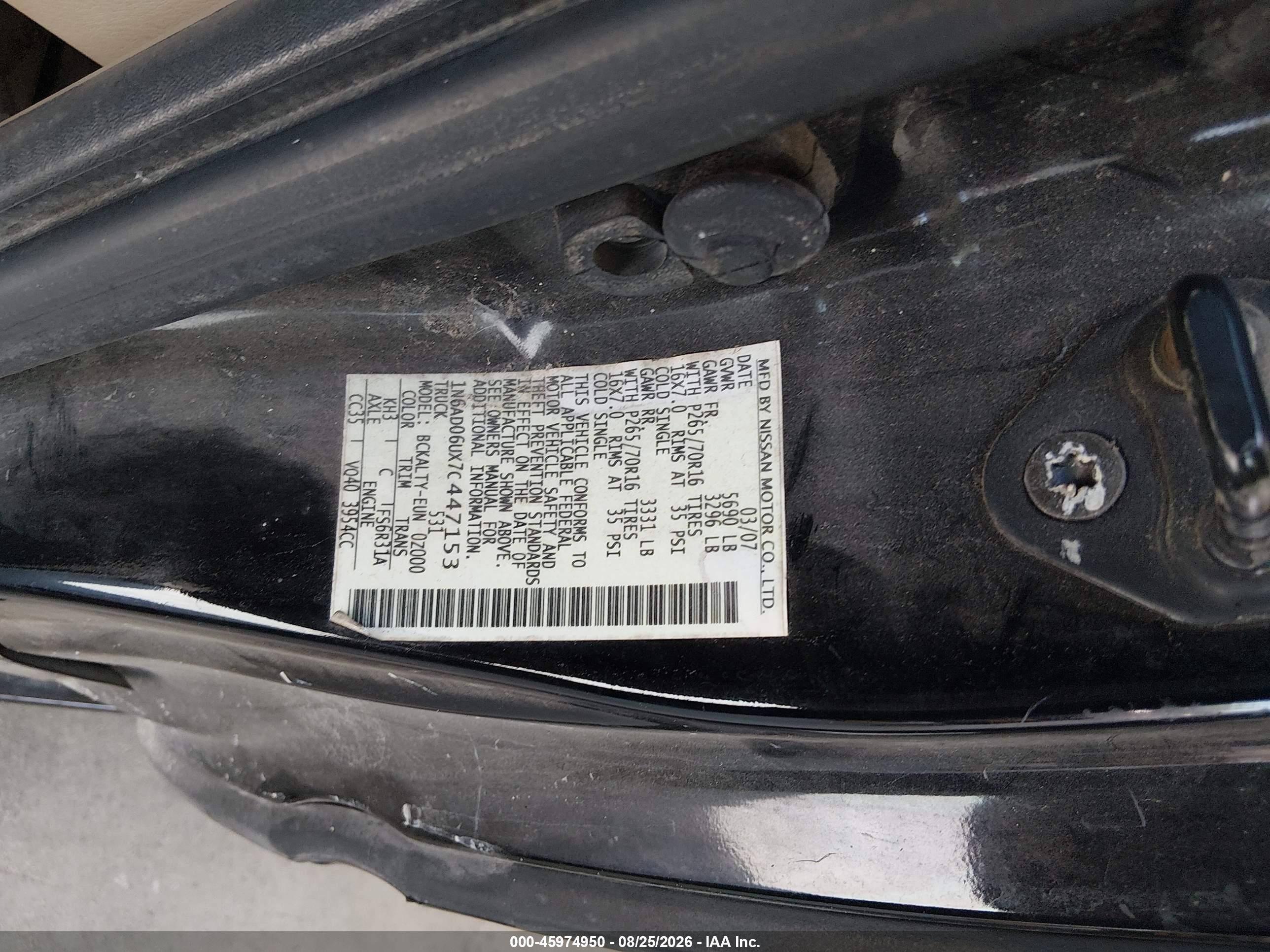 2007 Nissan Frontier Se Black vin: 1N6AD06UX7C447153