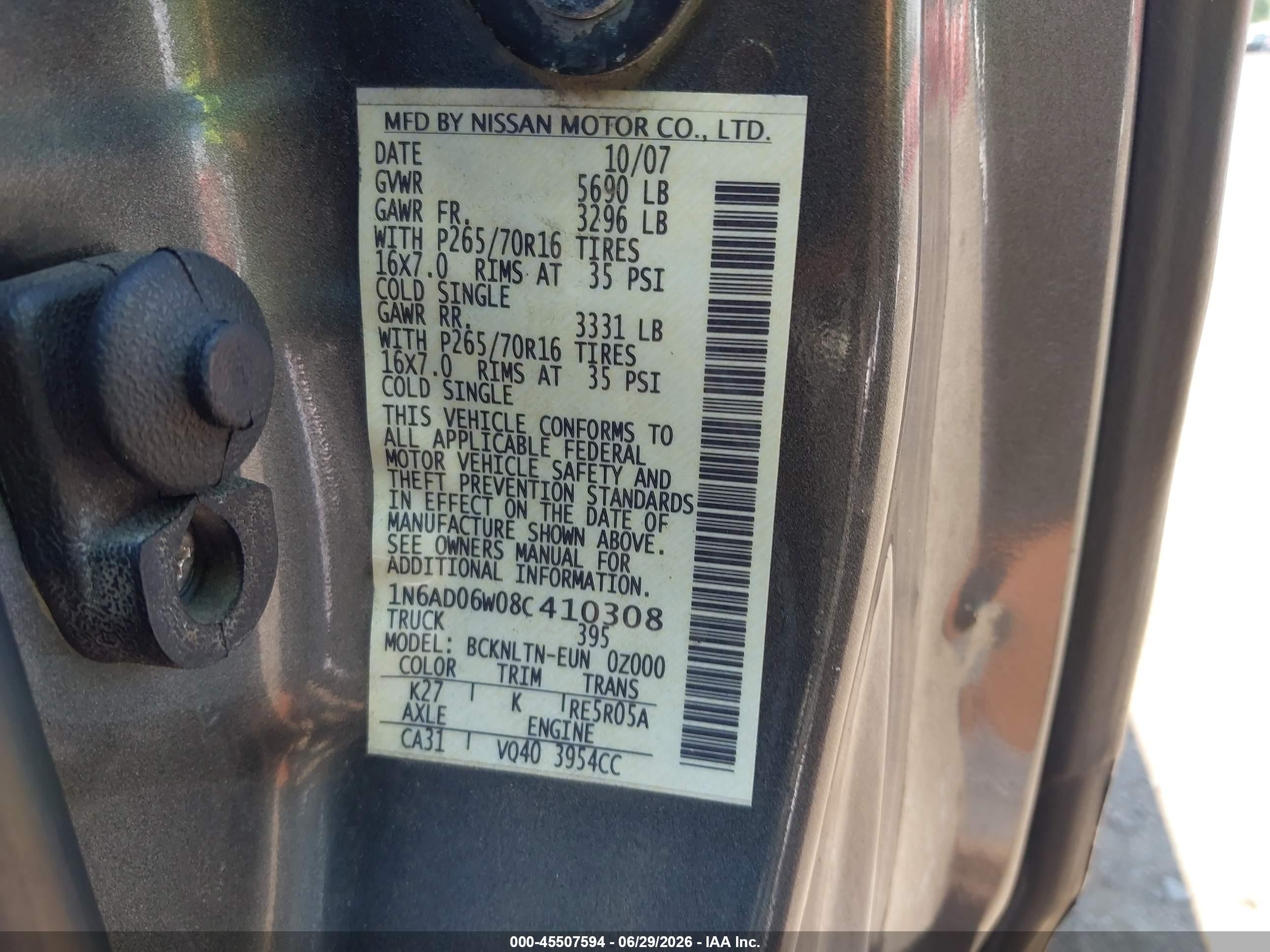 2008 Nissan Frontier Se Gray vin: 1N6AD06W08C410308