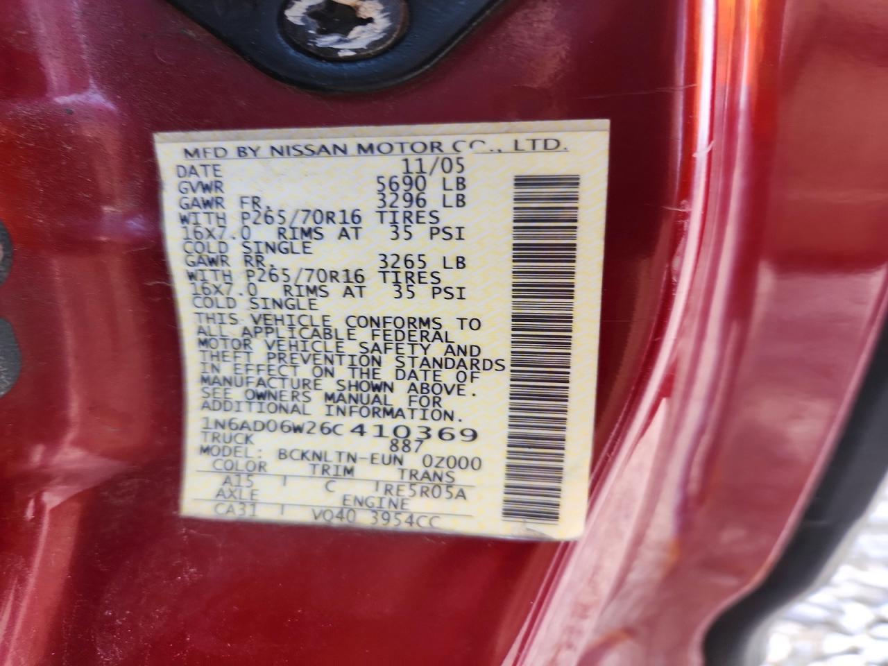 2006 Nissan Frontier Se Красный vin: 1N6AD06W26C410369