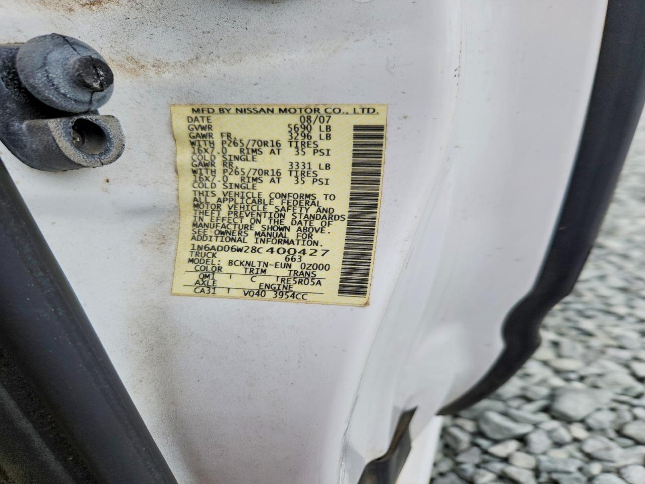 2008 Nissan Frontier Se V6 White vin: 1N6AD06W28C400427