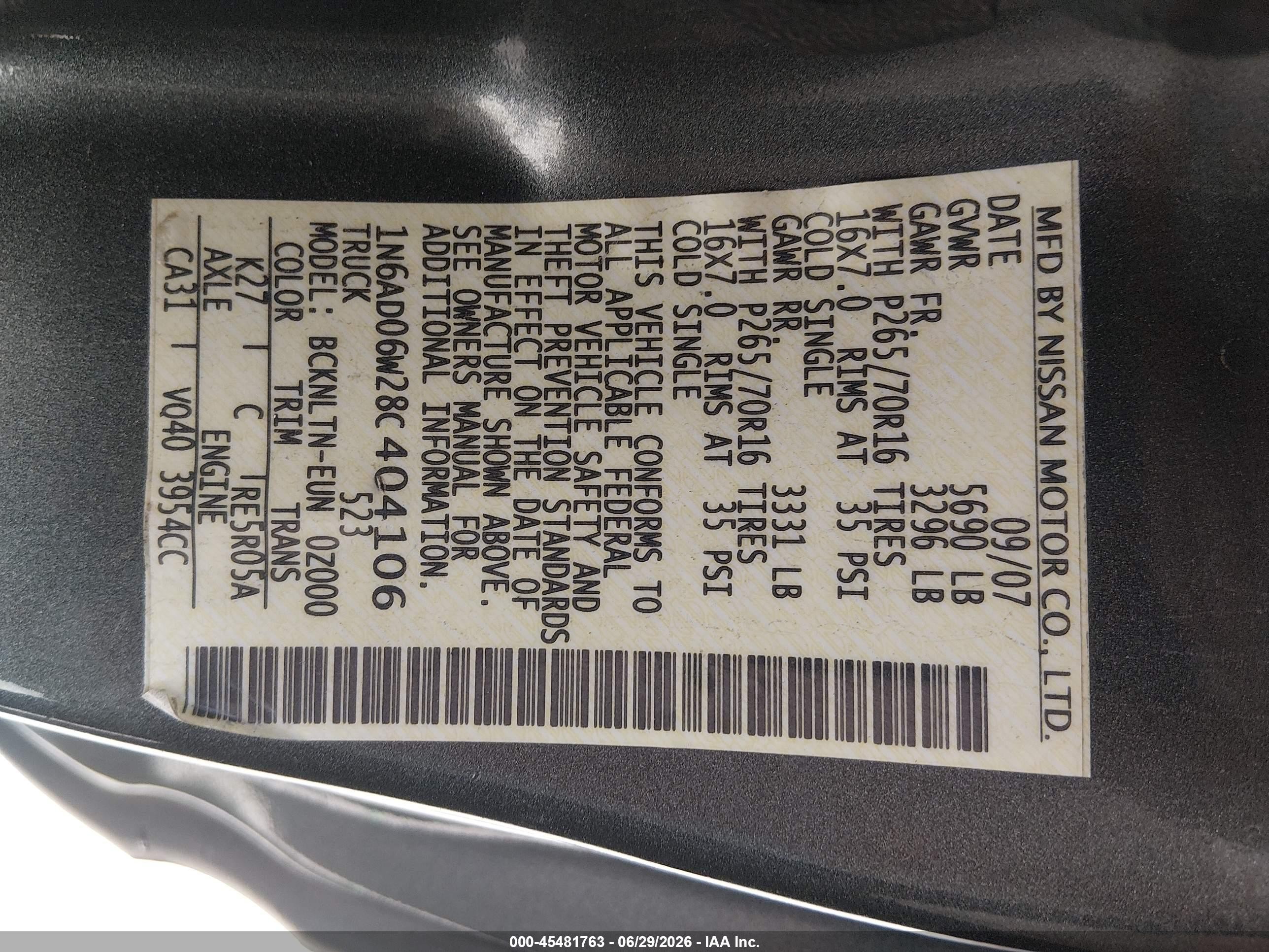 2008 Nissan Frontier Se Gray vin: 1N6AD06W28C404106