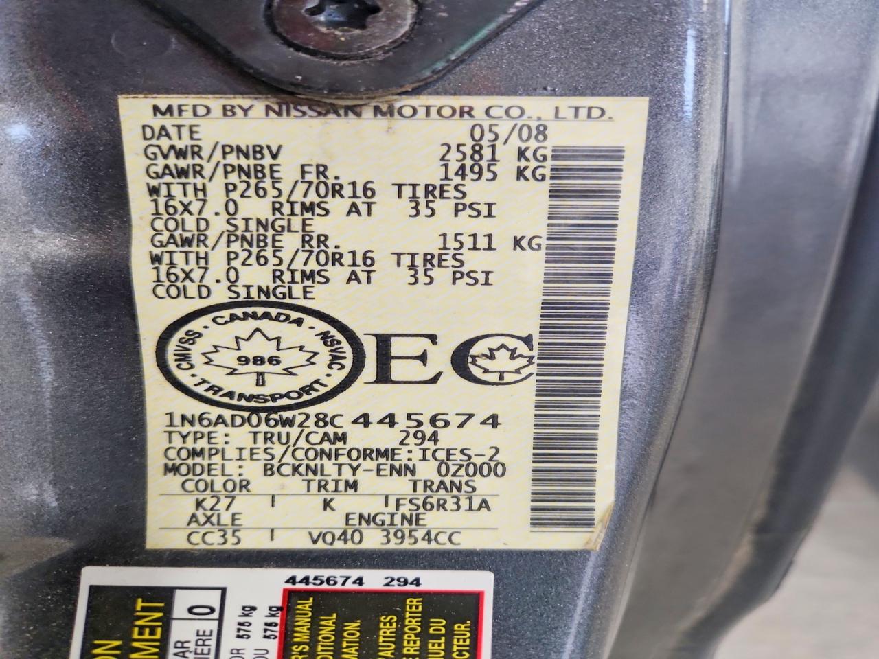 2008 Nissan Frontier Se V6 Gray vin: 1N6AD06W28C445674