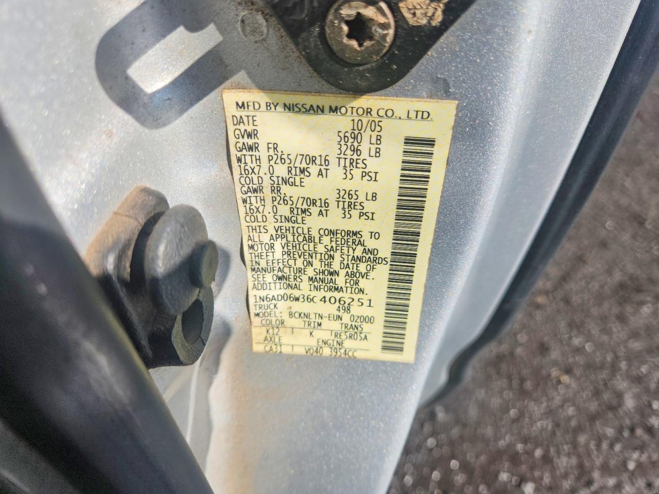 2006 Nissan Frontier Se Silver vin: 1N6AD06W36C406251