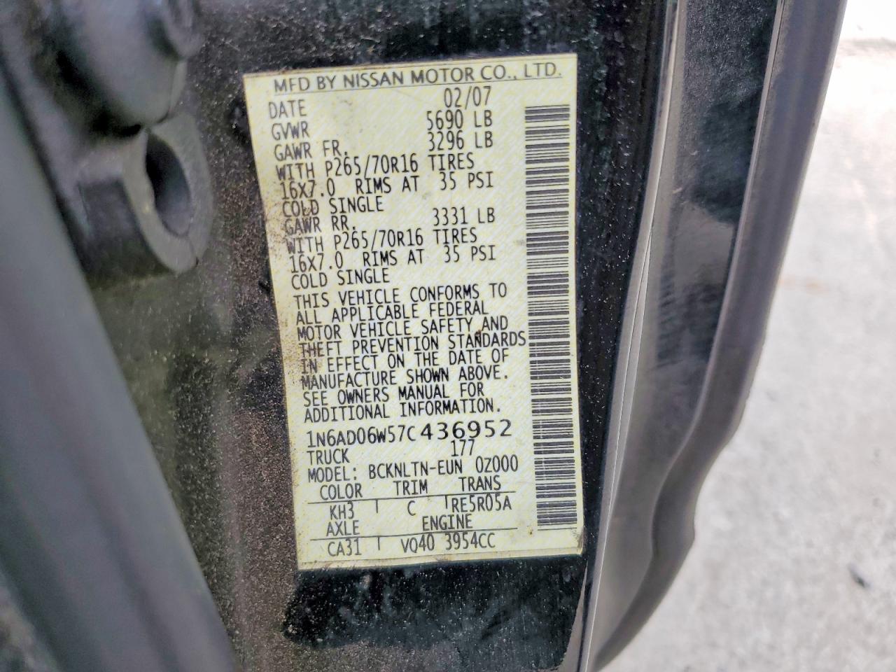 2007 Nissan Frontier Se Black vin: 1N6AD06W57C436952