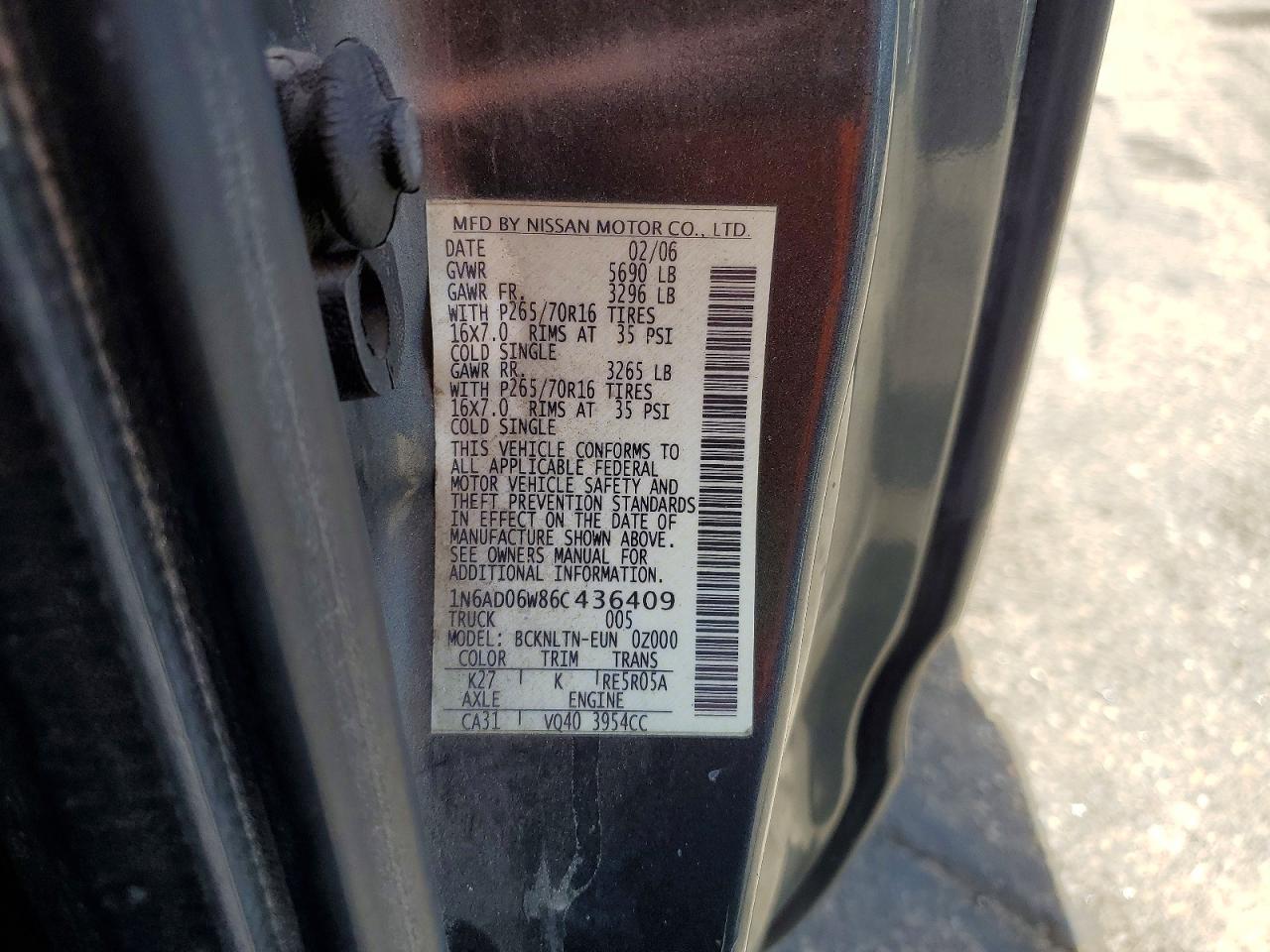 2006 Nissan Frontier Se Gray vin: 1N6AD06W86C436409
