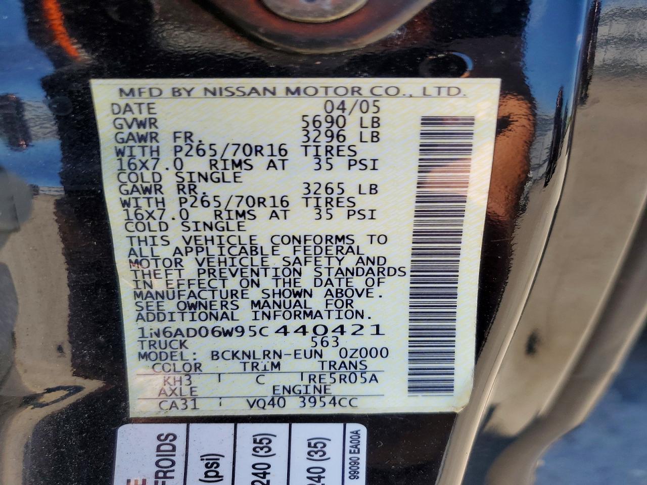 2005 Nissan Frontier Se Black vin: 1N6AD06W95C440421