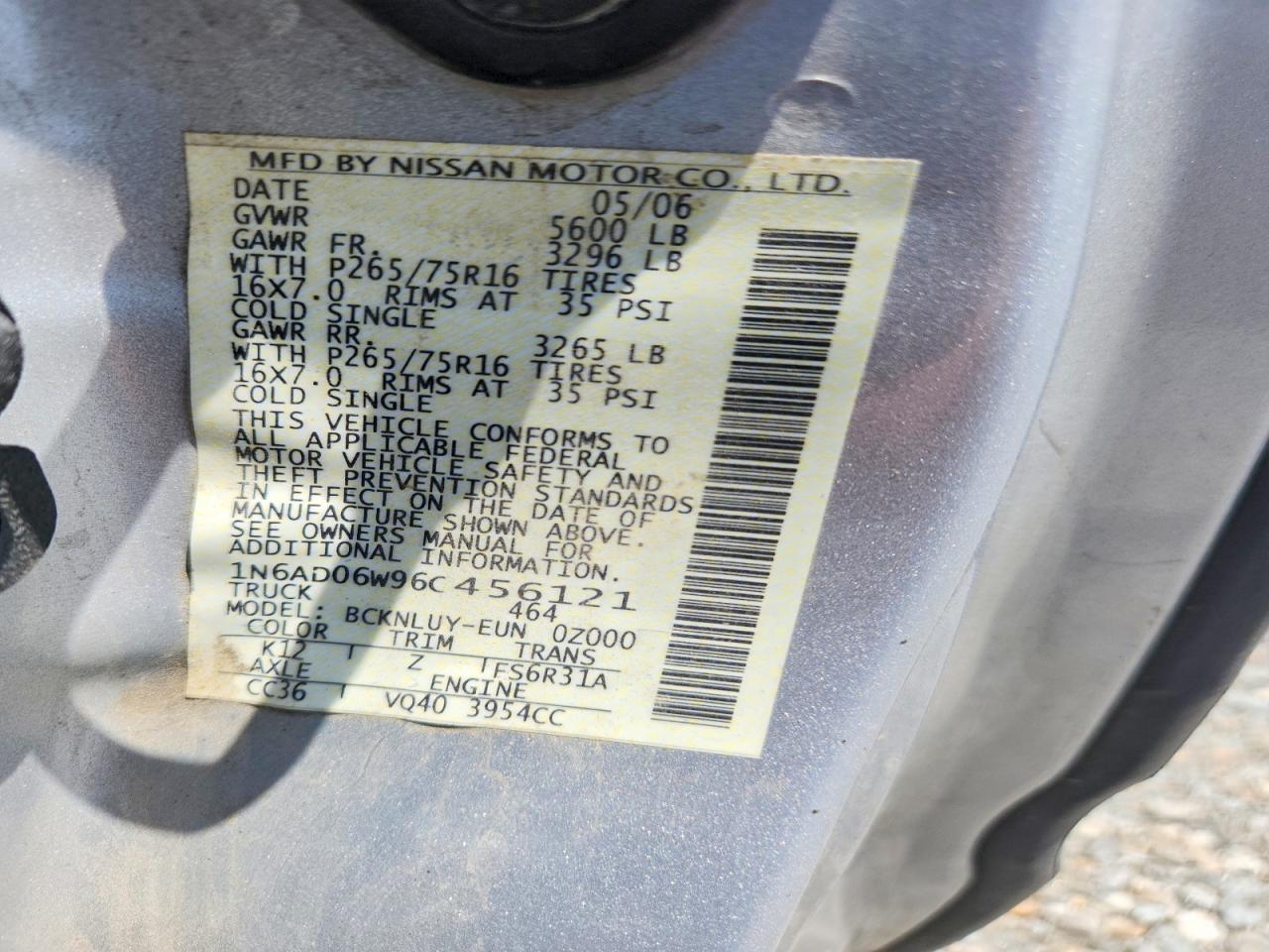 2006 Nissan Frontier Se Silver vin: 1N6AD06W96C456121