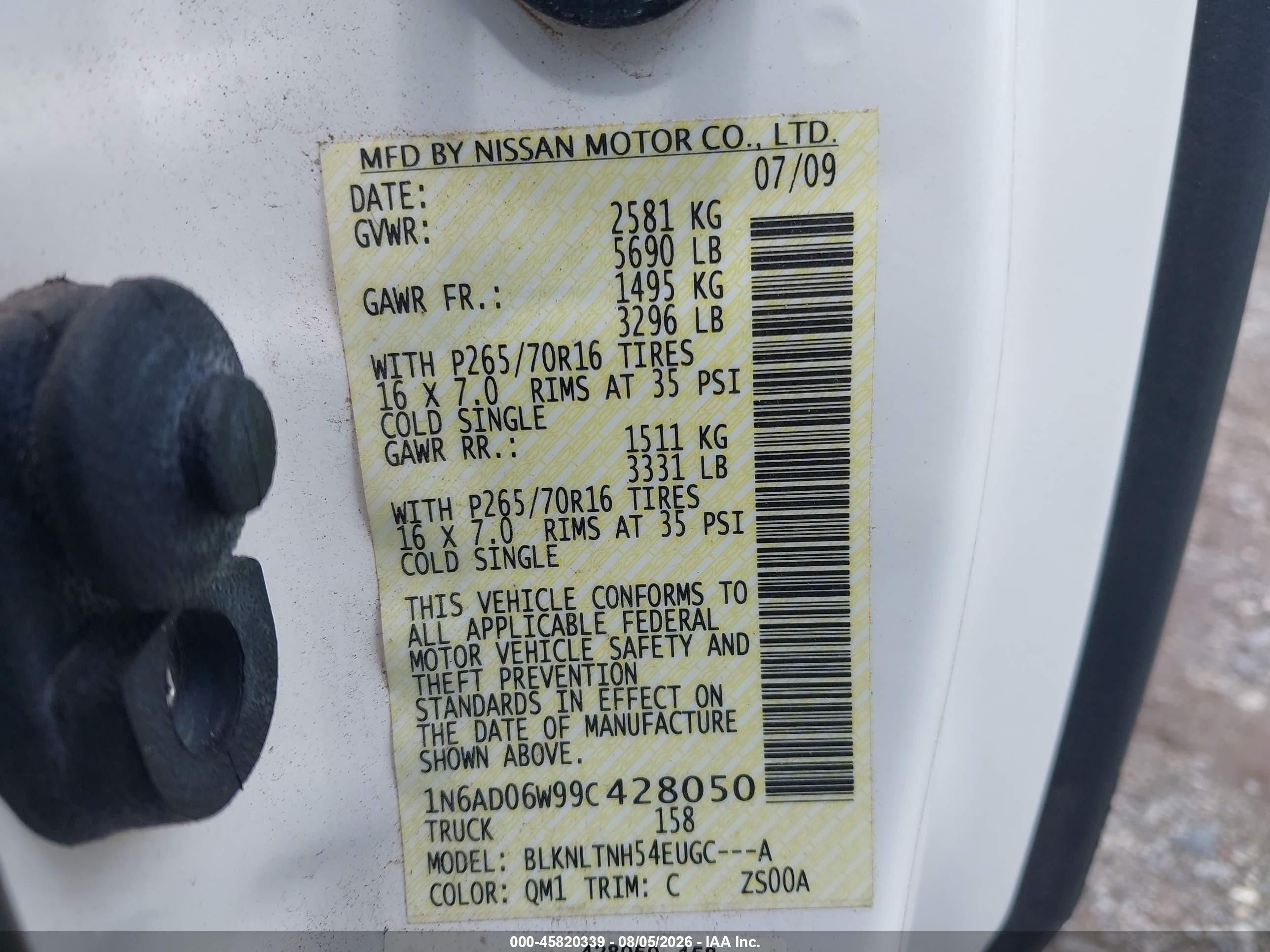 2009 Nissan Frontier Se White vin: 1N6AD06W99C428050