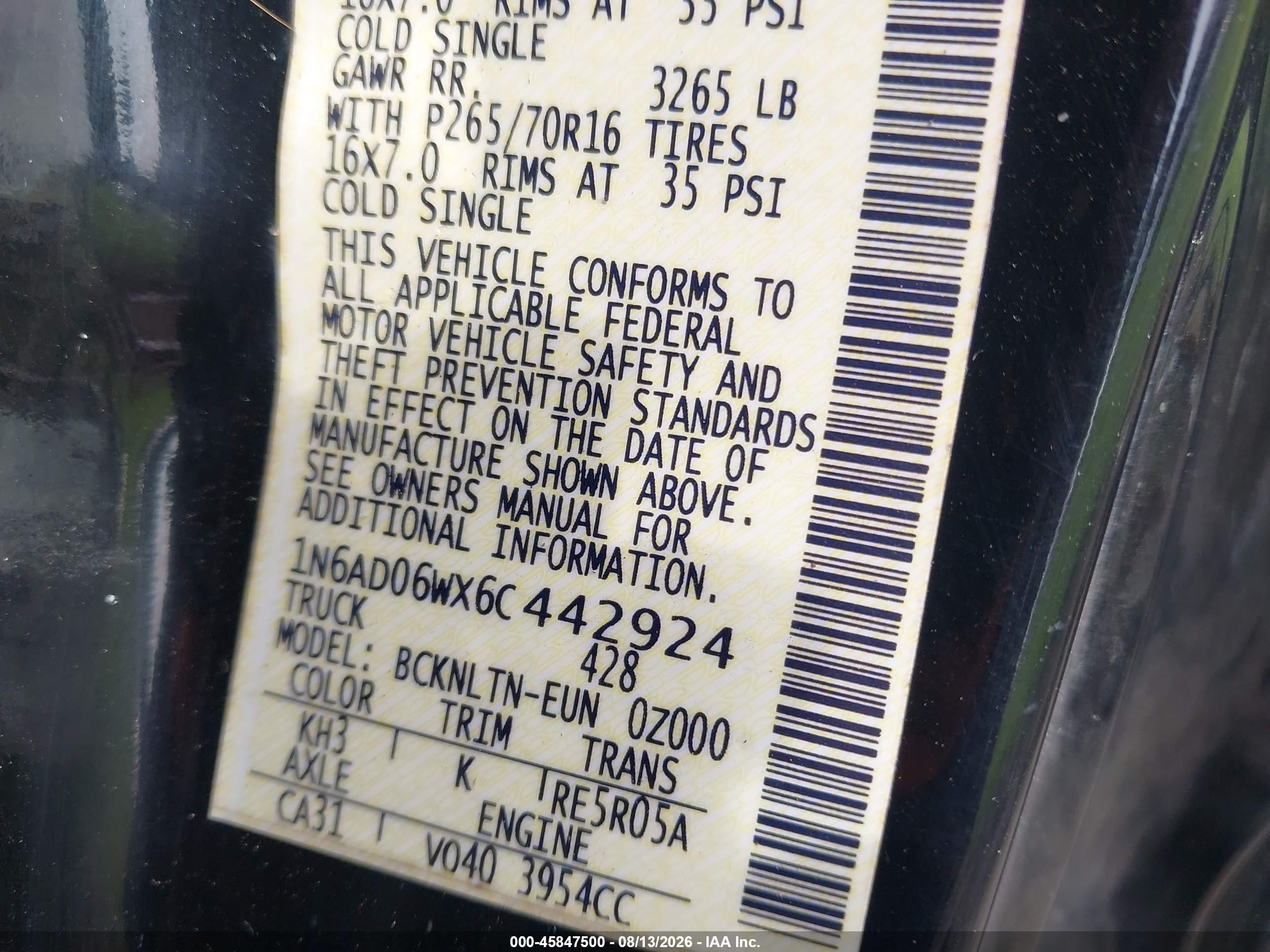 2006 Nissan Frontier Se Black vin: 1N6AD06WX6C442924