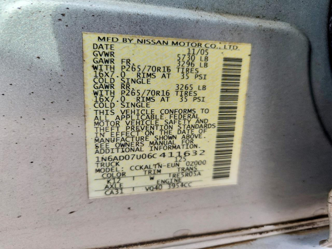 2006 Nissan Frontier Se Серебряный vin: 1N6AD07U06C411632