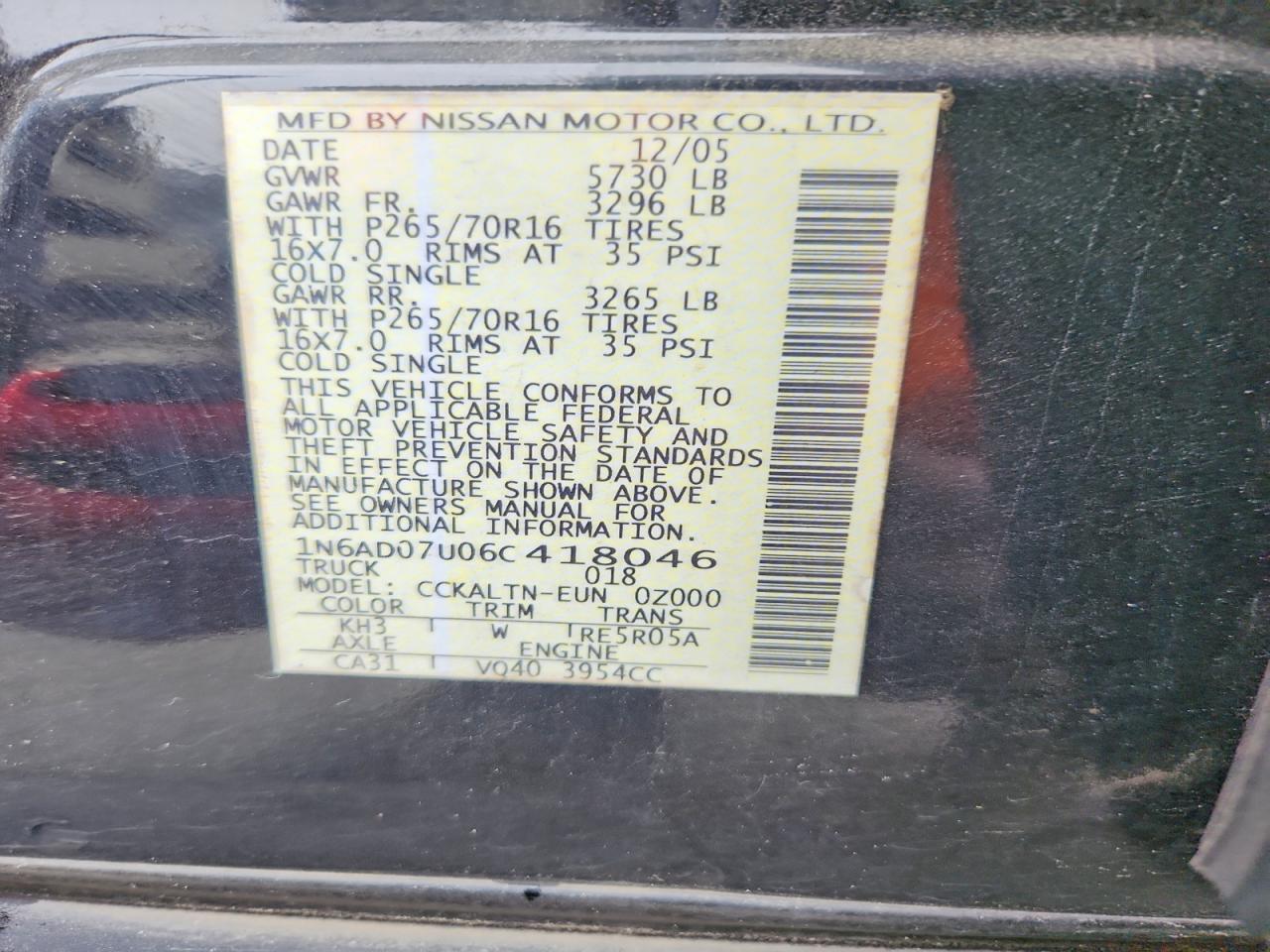 2006 Nissan Frontier Se Black vin: 1N6AD07U06C418046