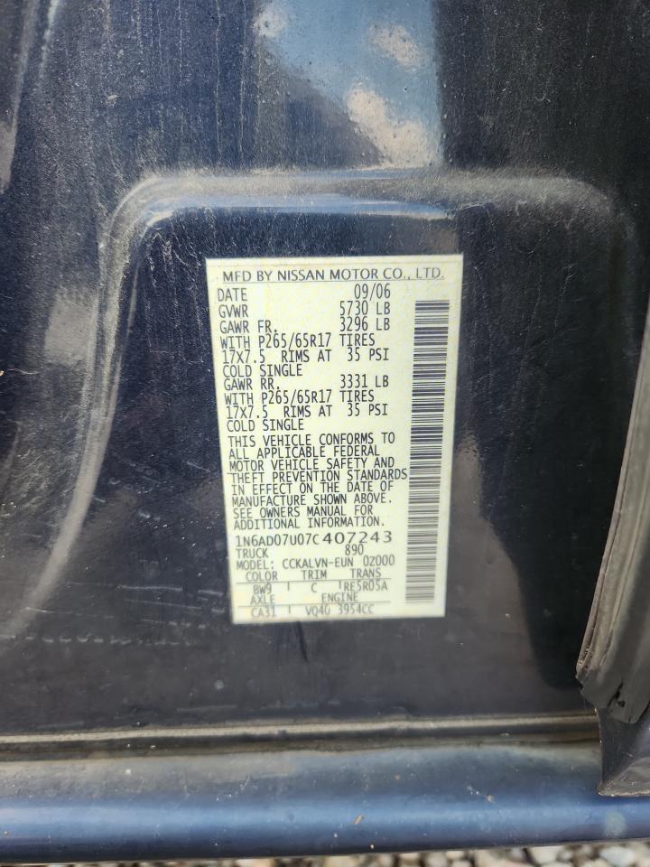 2007 Nissan Frontier Se Blue vin: 1N6AD07U07C407243