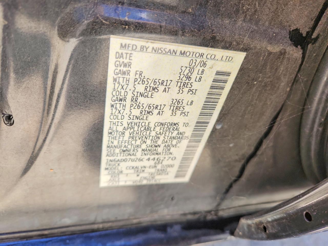2006 Nissan Frontier Se Black vin: 1N6AD07U26C446270