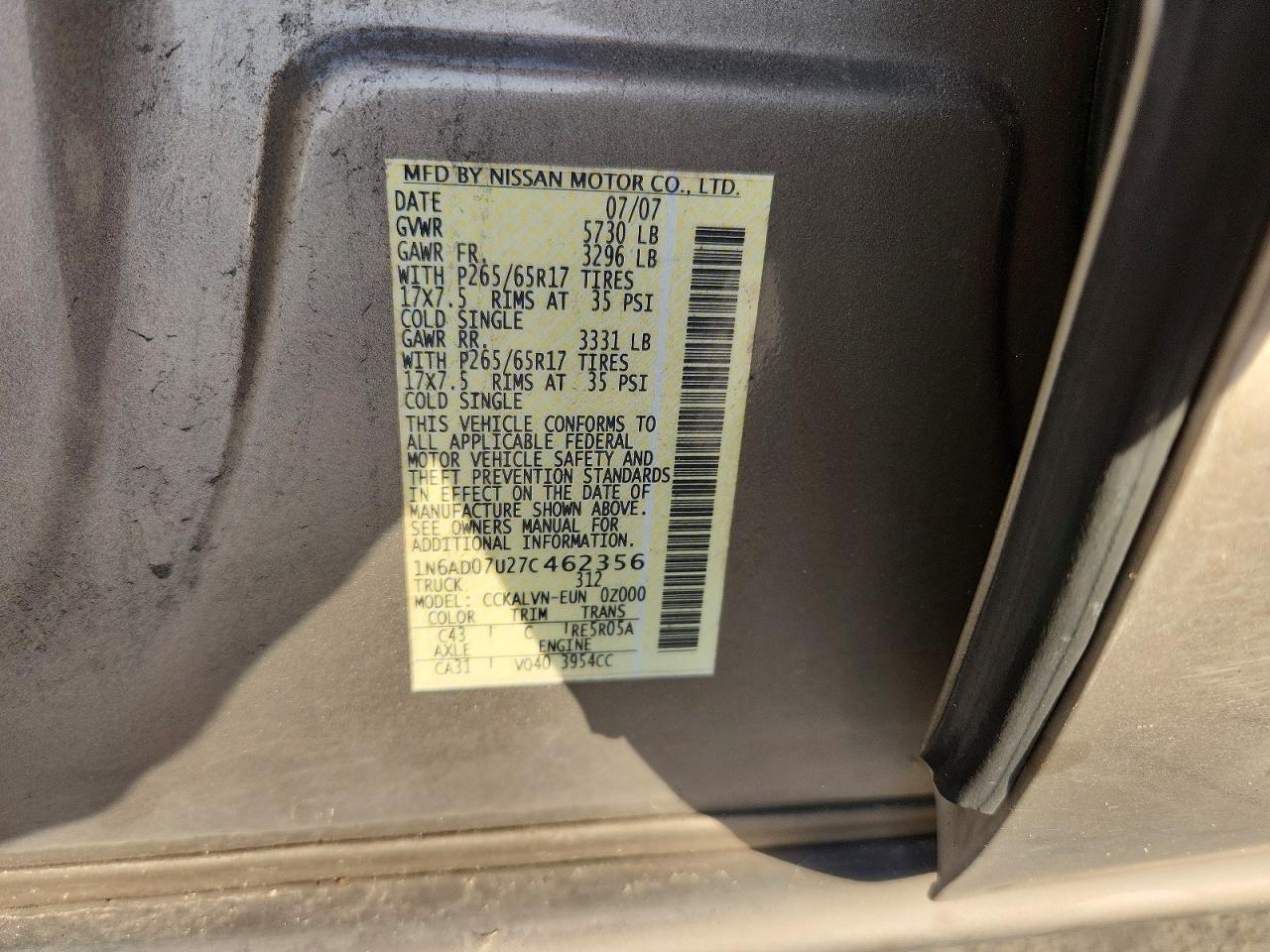 2007 Nissan Frontier Se Beige vin: 1N6AD07U27C462356