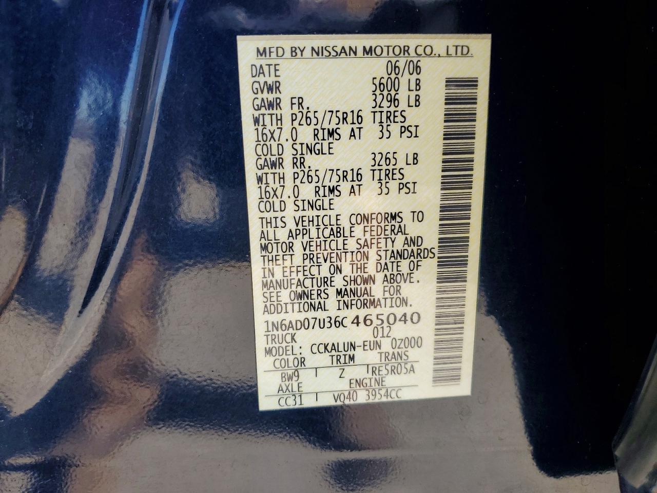 2006 Nissan Frontier Se Blue vin: 1N6AD07U36C465040