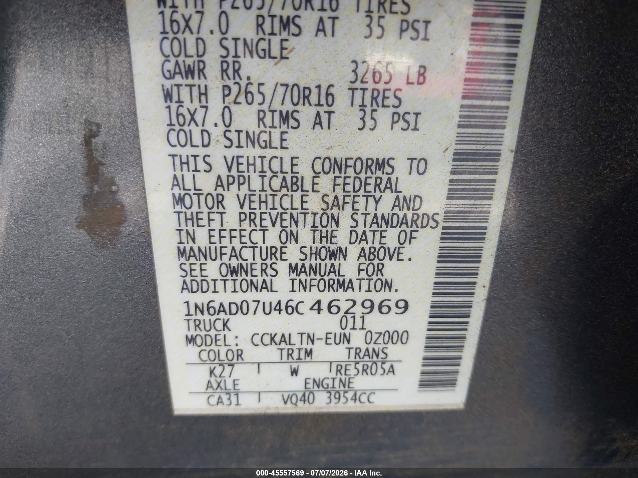 2006 Nissan Frontier Se Gray vin: 1N6AD07U46C462969