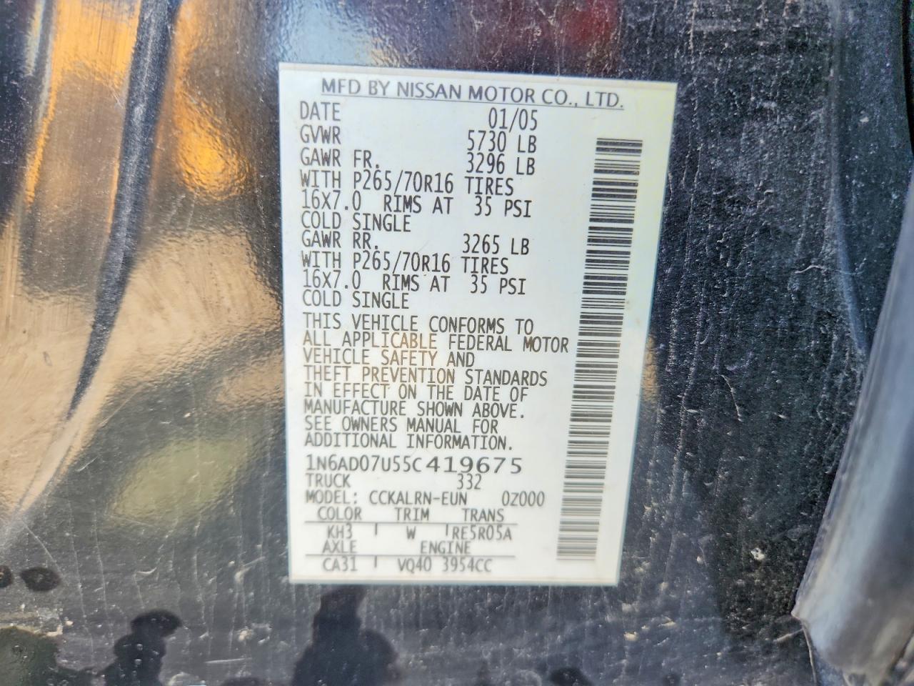 2005 Nissan Frontier Se Черный vin: 1N6AD07U55C419675