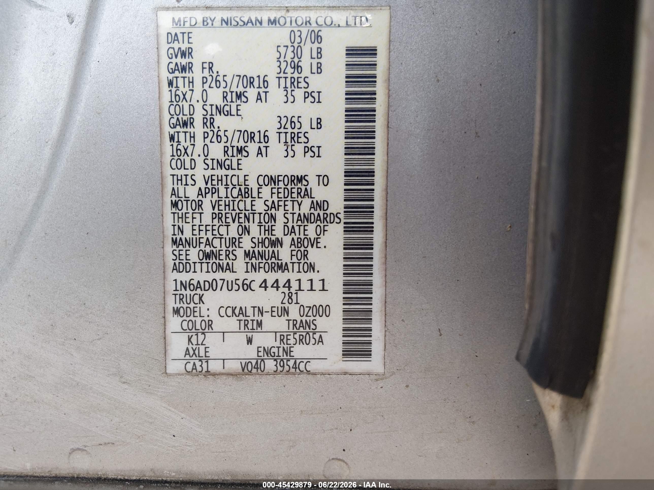 2006 Nissan Frontier Se Серебряный vin: 1N6AD07U56C444111