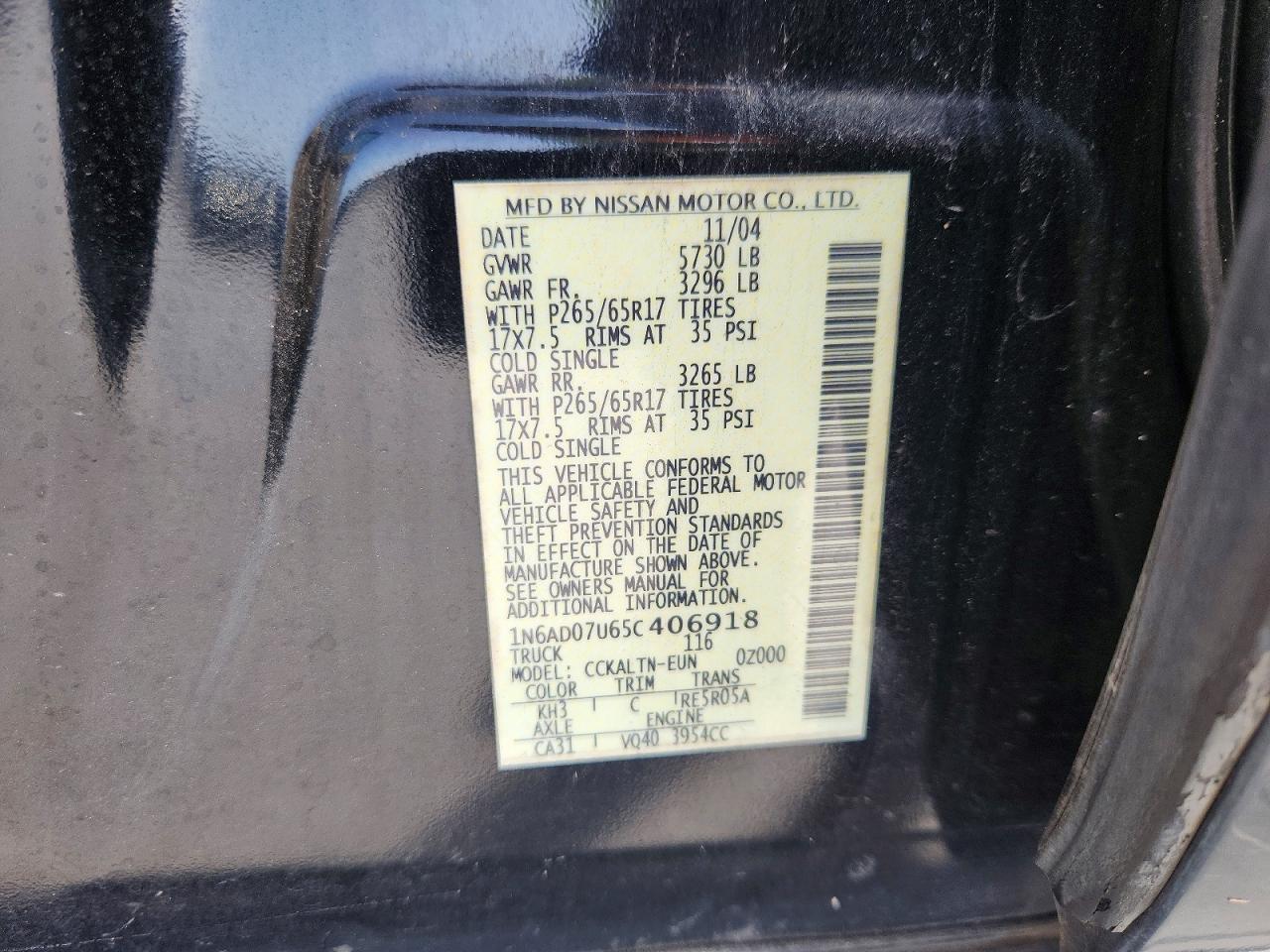 2005 Nissan Frontier Se Black vin: 1N6AD07U65C406918