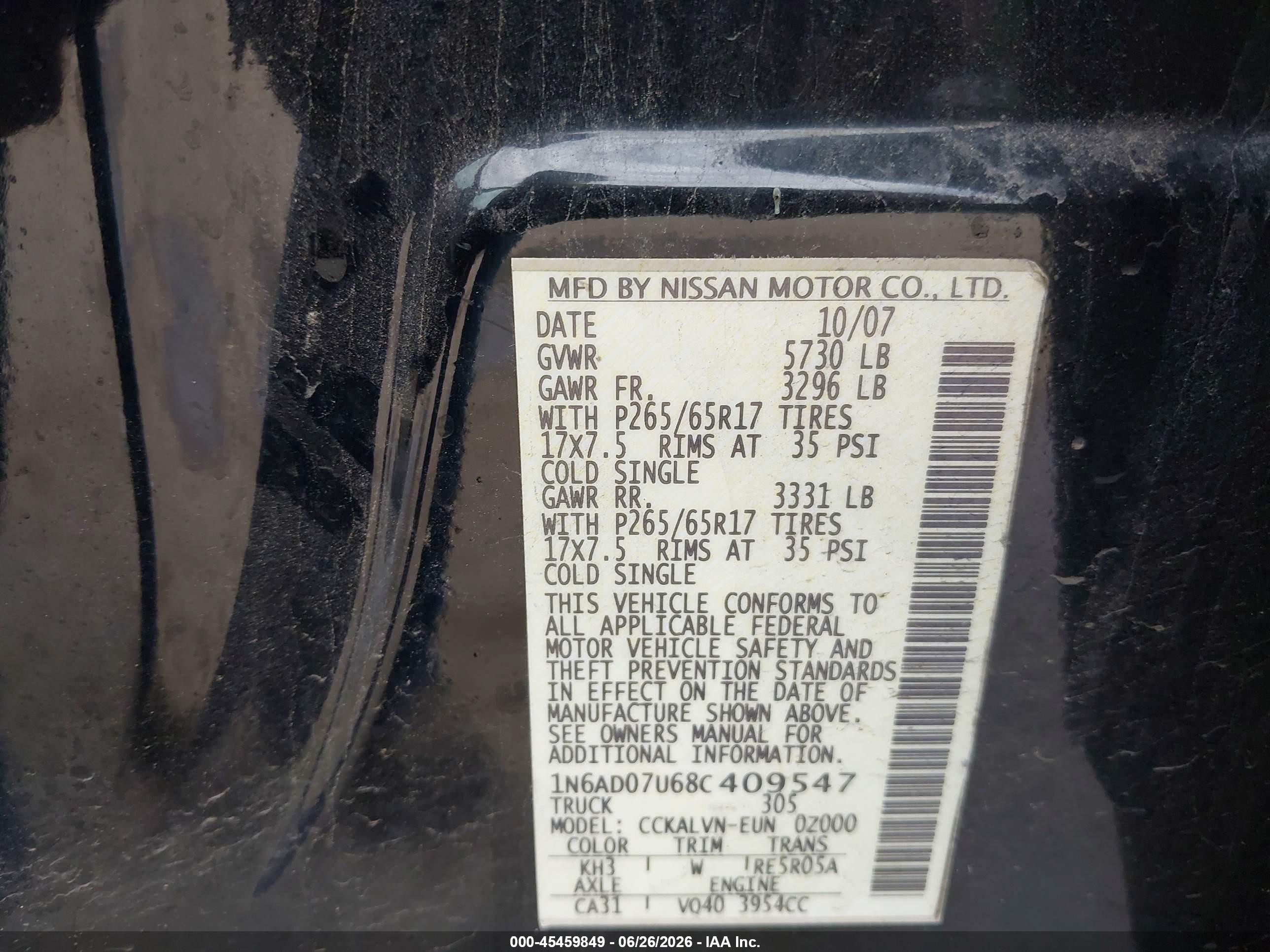2008 Nissan Frontier Le Black vin: 1N6AD07U68C409547