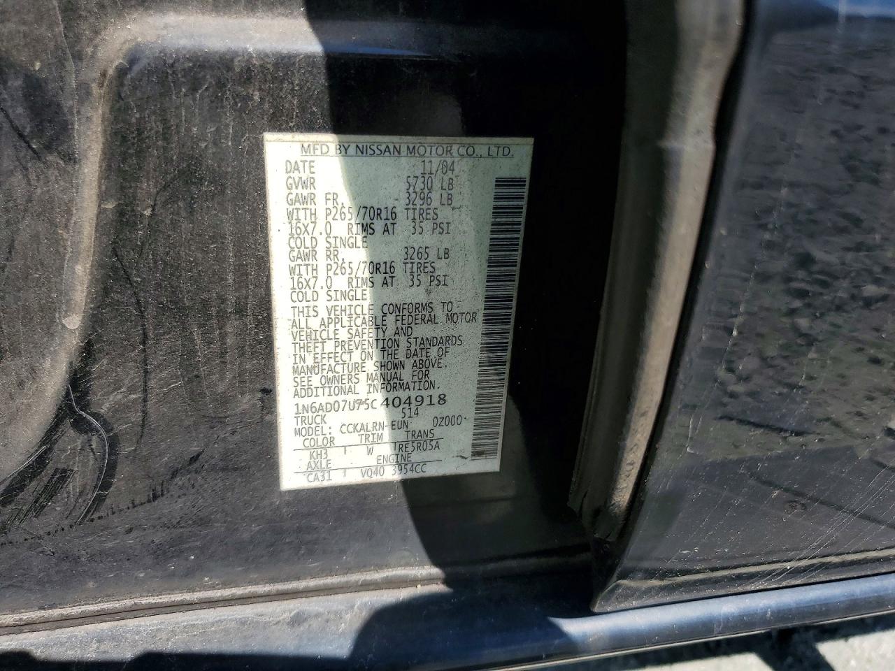 2005 Nissan Frontier Se Black vin: 1N6AD07U75C404918