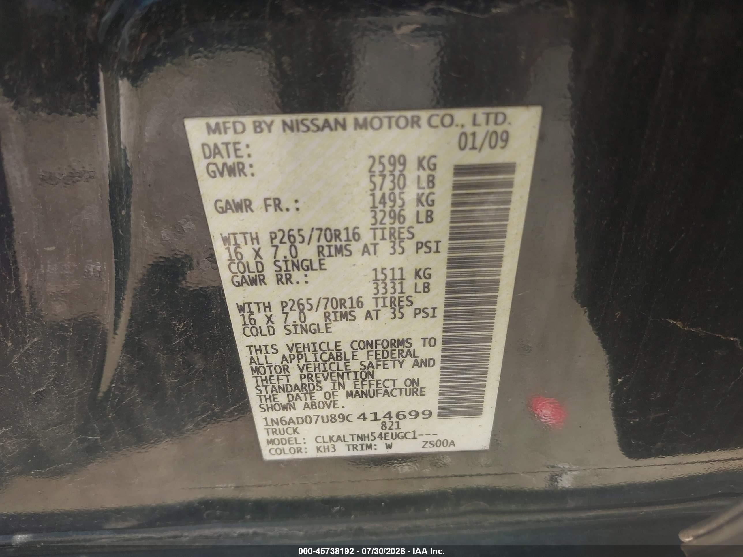 2009 Nissan Frontier Se Black vin: 1N6AD07U89C414699