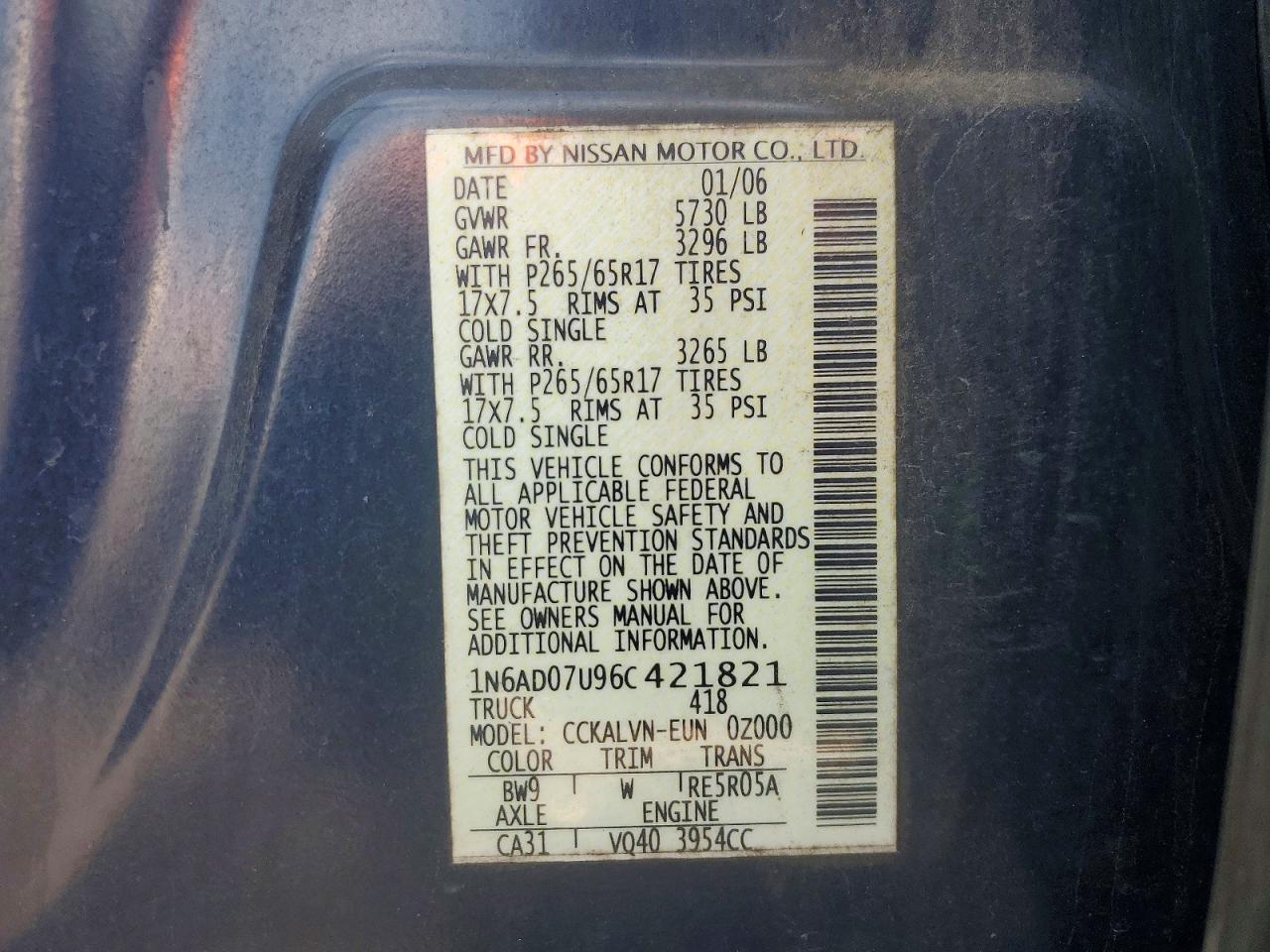 2006 Nissan Frontier Se Blue vin: 1N6AD07U96C421821
