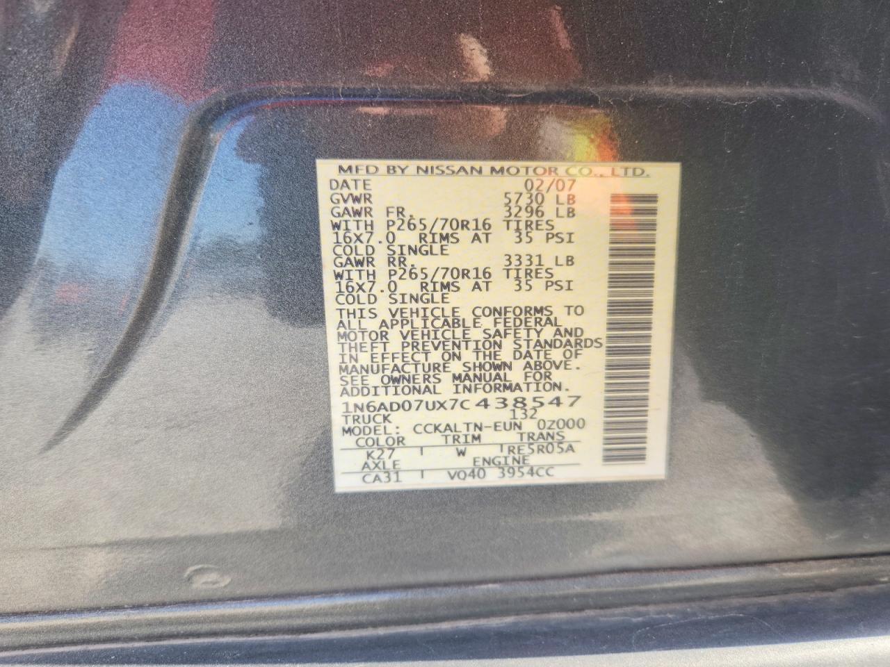 2007 Nissan Frontier Se Gray vin: 1N6AD07UX7C438547