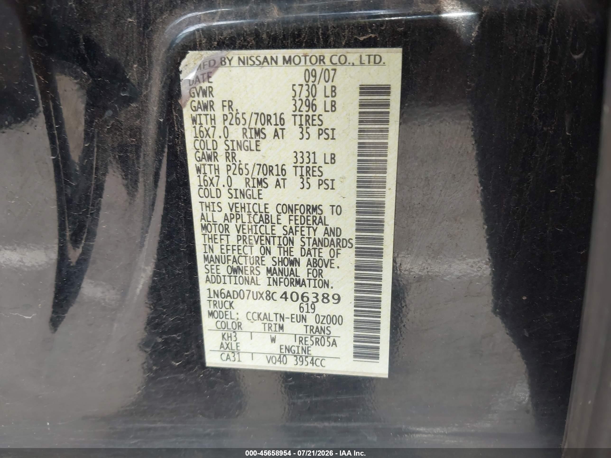 2008 Nissan Frontier Se Black vin: 1N6AD07UX8C406389
