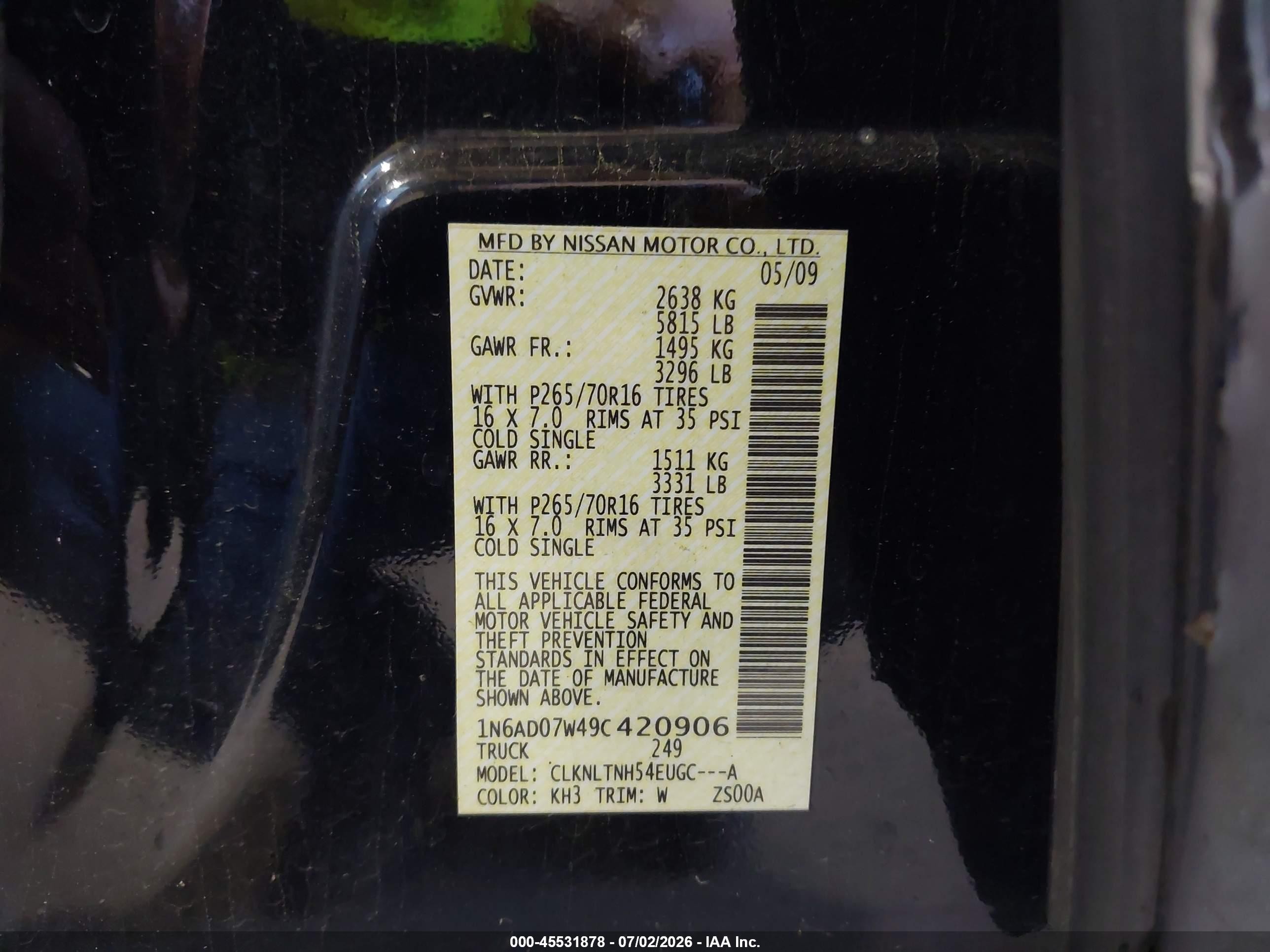 2009 Nissan Frontier Se Черный vin: 1N6AD07W49C420906