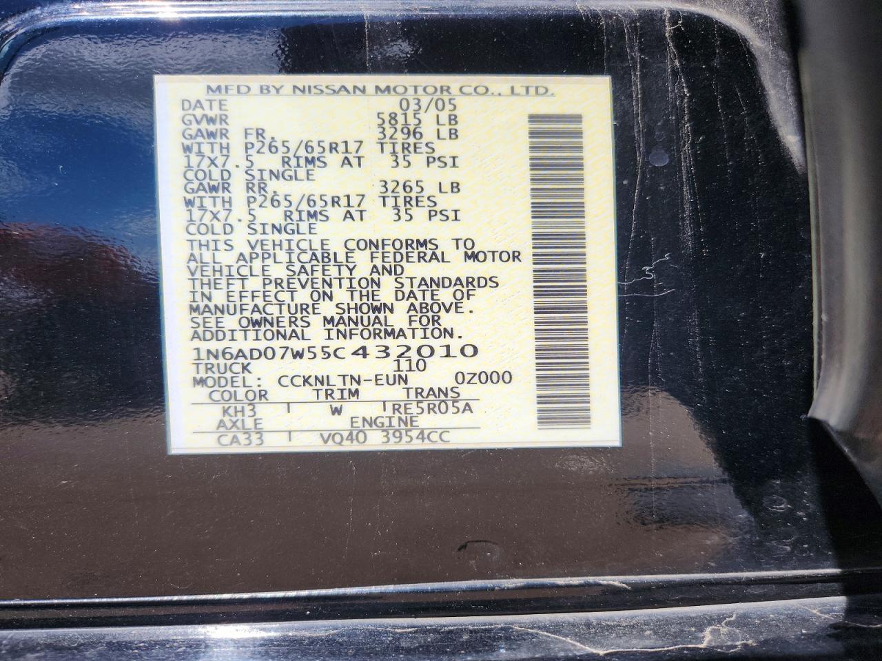 2005 Nissan Frontier Se Black vin: 1N6AD07W55C432010