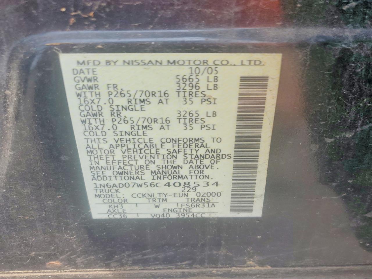 2006 Nissan Frontier Se Black vin: 1N6AD07W56C408534