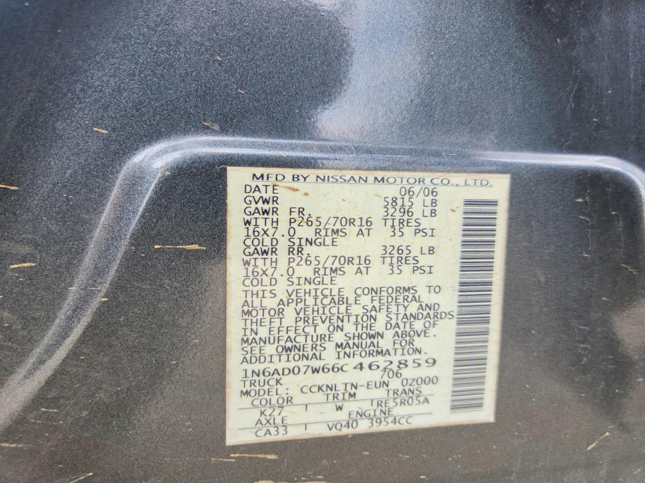 2006 Nissan Frontier Se Gray vin: 1N6AD07W66C462859