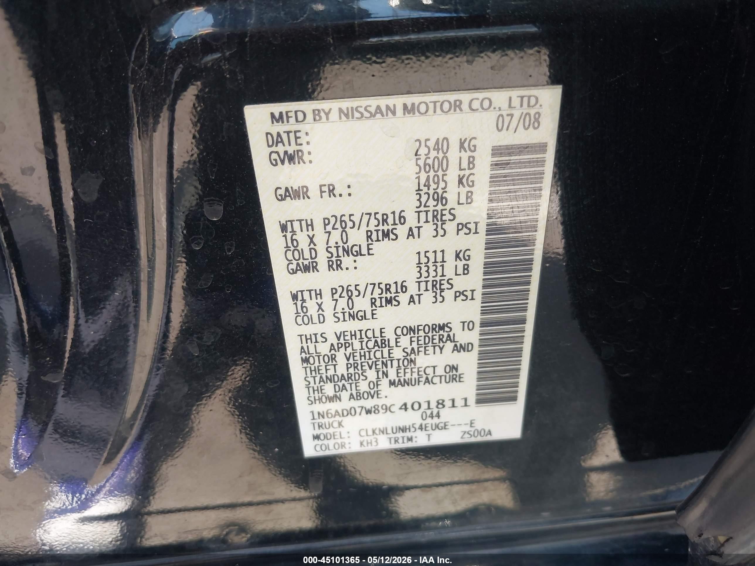 2009 Nissan Frontier Pro-4x Black vin: 1N6AD07W89C401811