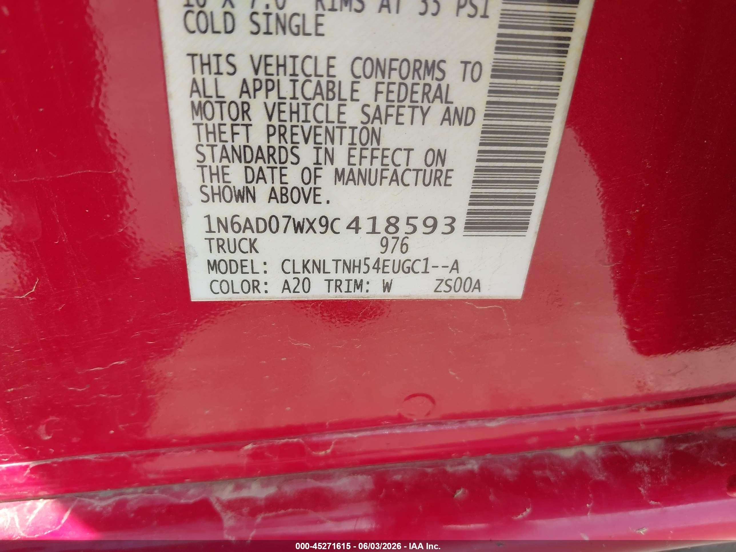 2009 Nissan Frontier Se Red vin: 1N6AD07WX9C418593