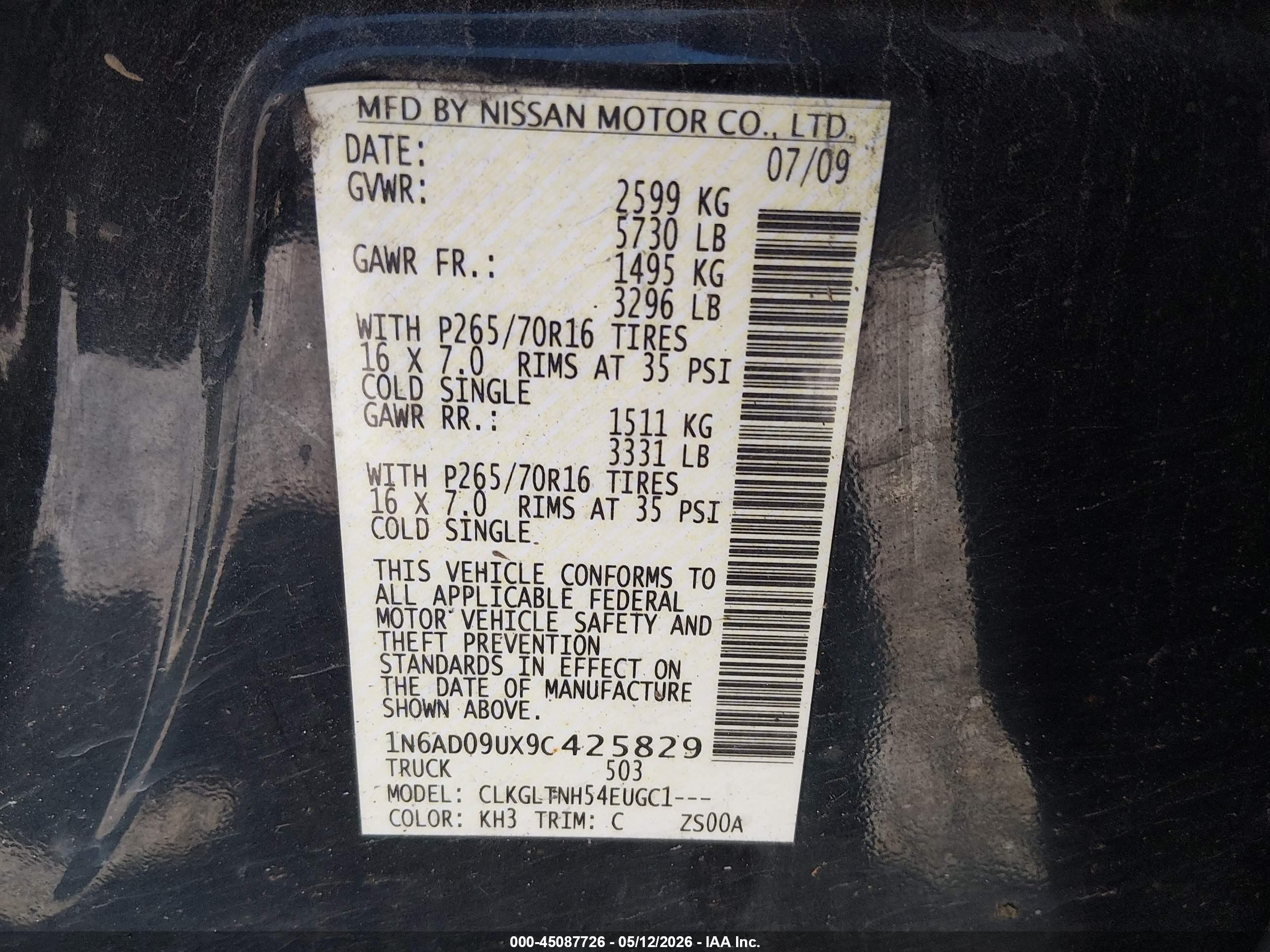 2009 Nissan Frontier Se Black vin: 1N6AD09UX9C425829