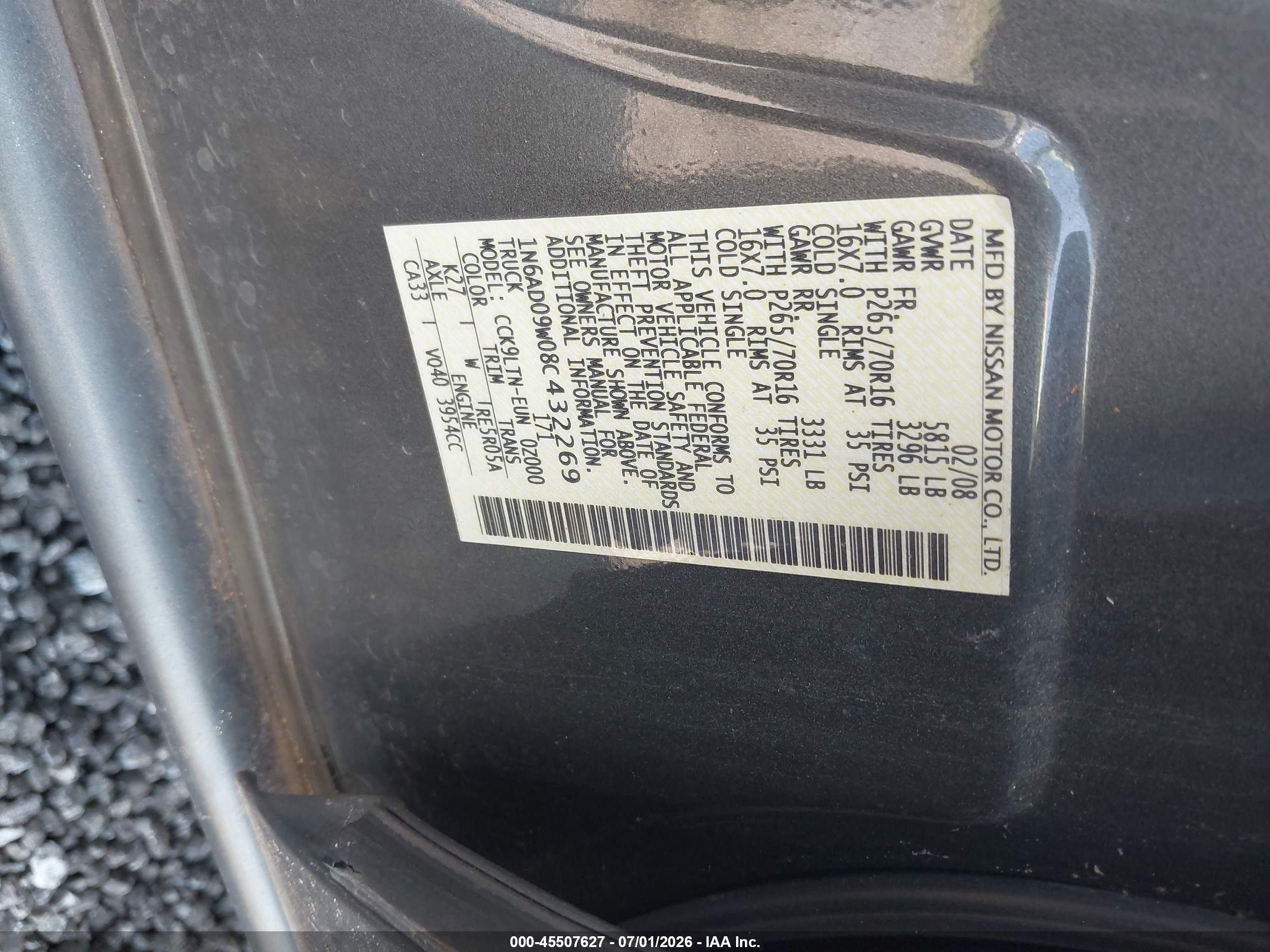 2008 Nissan Frontier Se Gray vin: 1N6AD09W08C432269