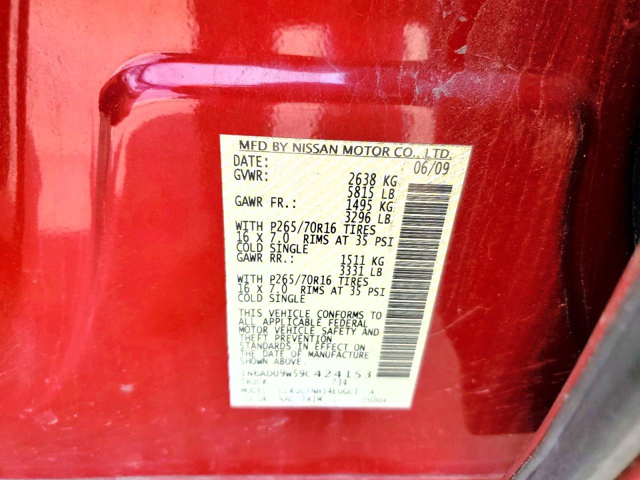 2009 Nissan Frontier Se V6 Maroon vin: 1N6AD09W59C424153