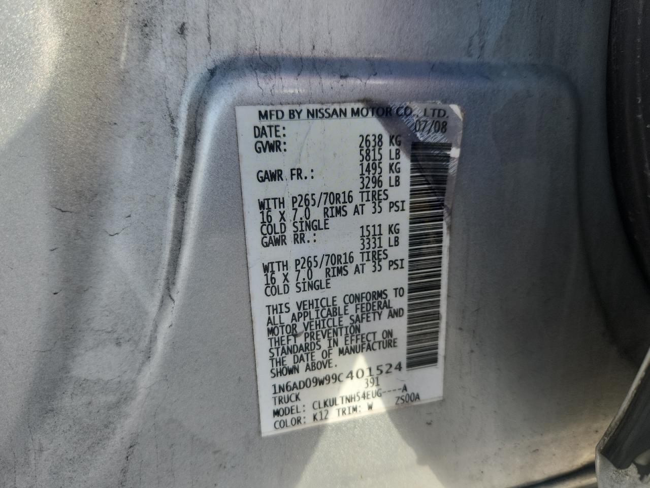 2009 Nissan Frontier Se V6 Silver vin: 1N6AD09W99C401524