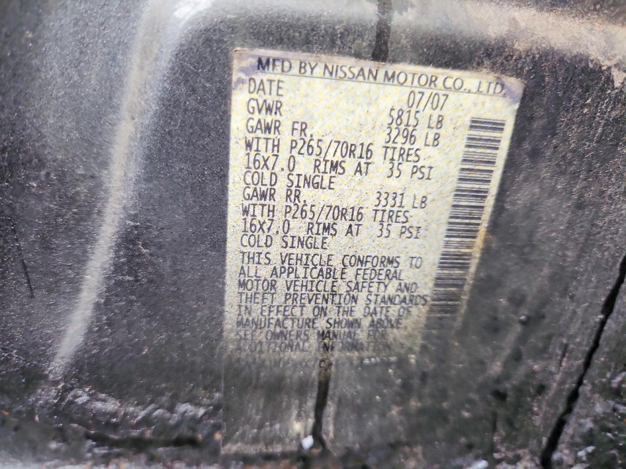 2007 Nissan Frontier Se Gray vin: 1N6AD09WX7C462894