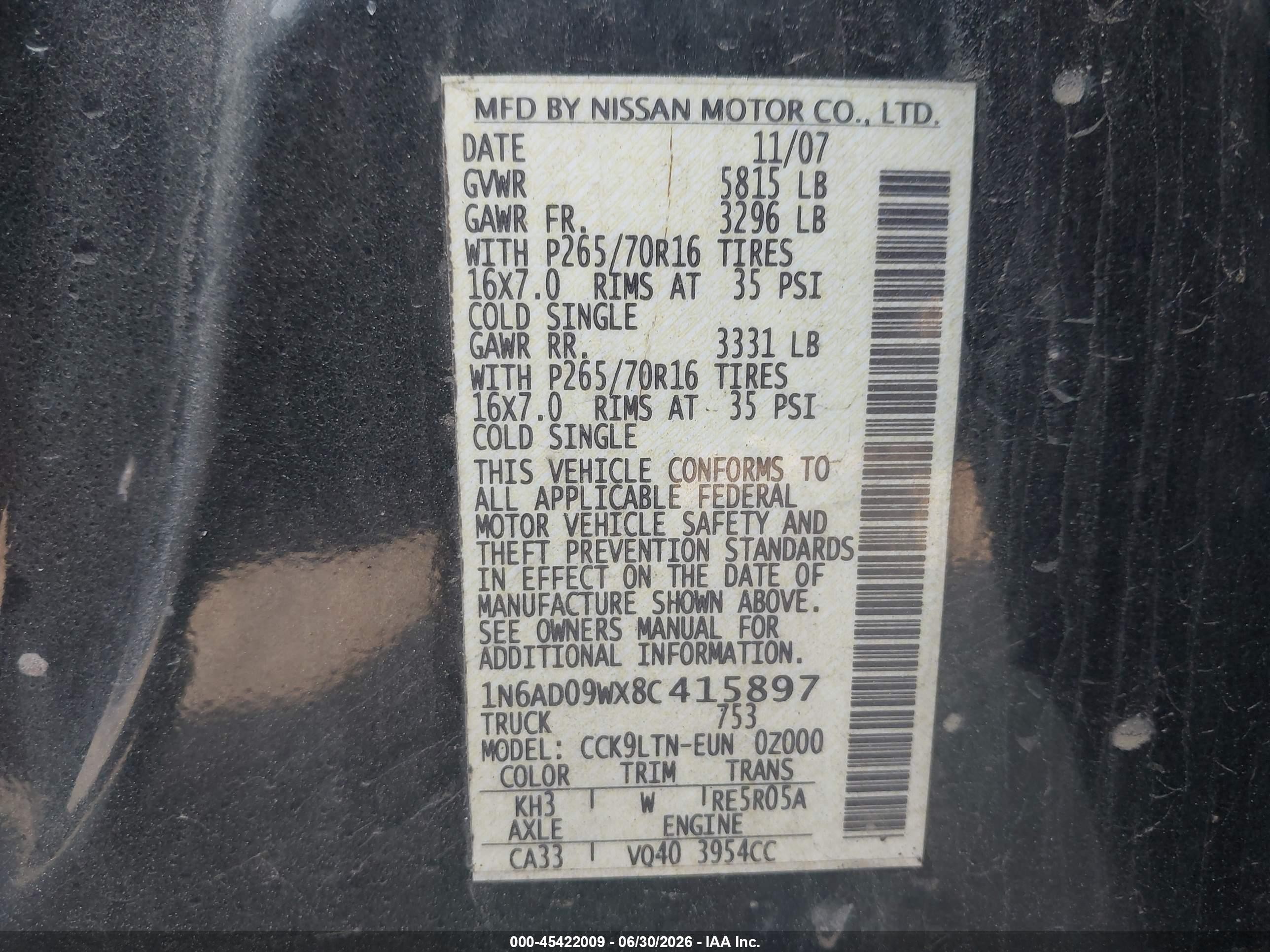 2008 Nissan Frontier Se Black vin: 1N6AD09WX8C415897