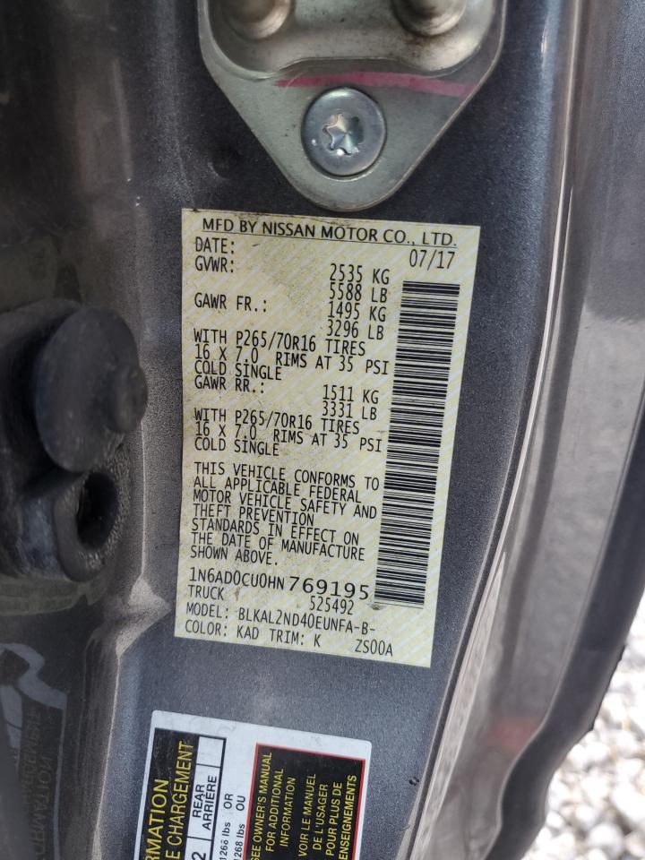 2017 Nissan Frontier Sv Gray vin: 1N6AD0CU0HN769195