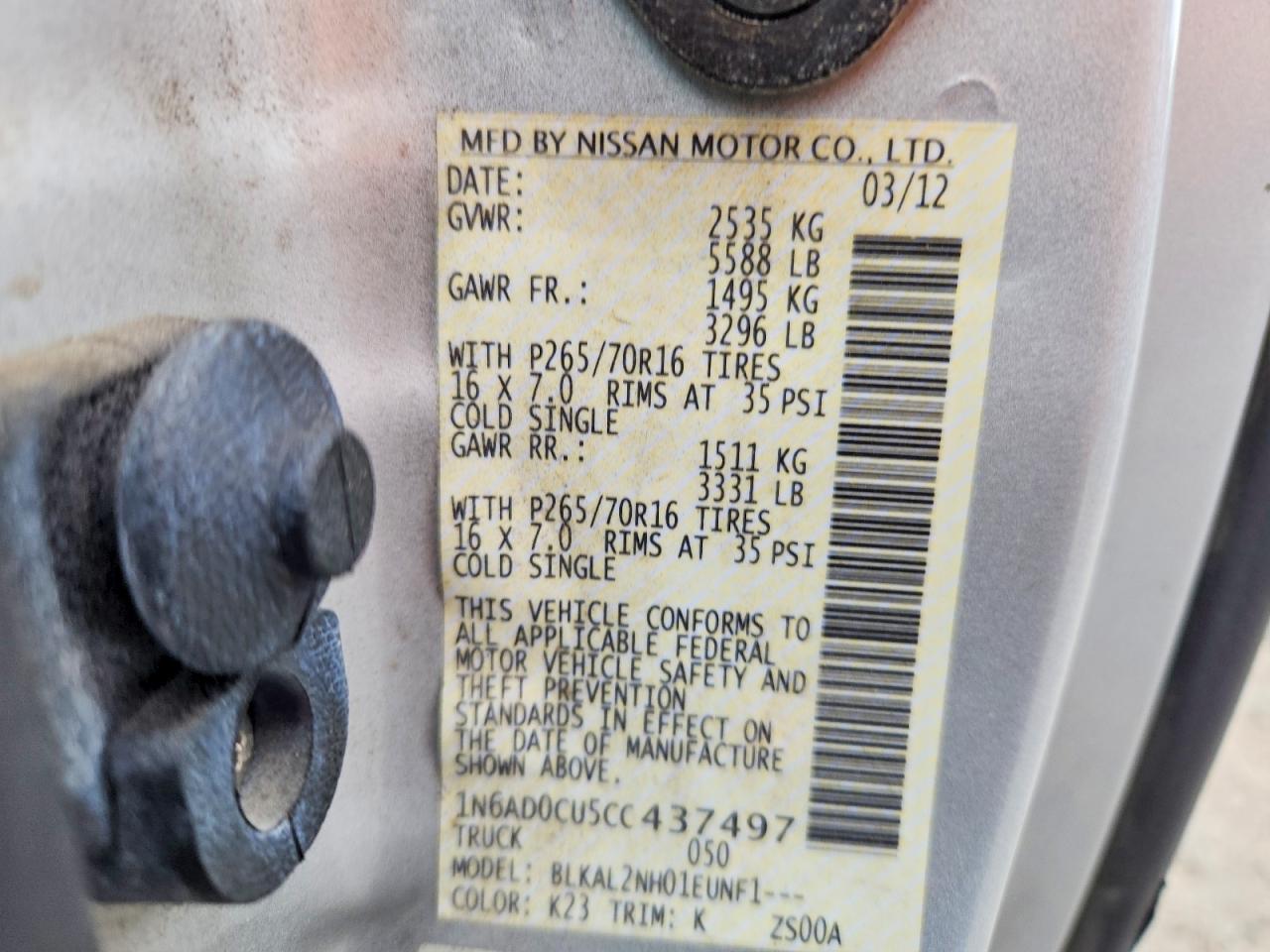 2012 Nissan Frontier Sv V6 Silver vin: 1N6AD0CU5CC437497
