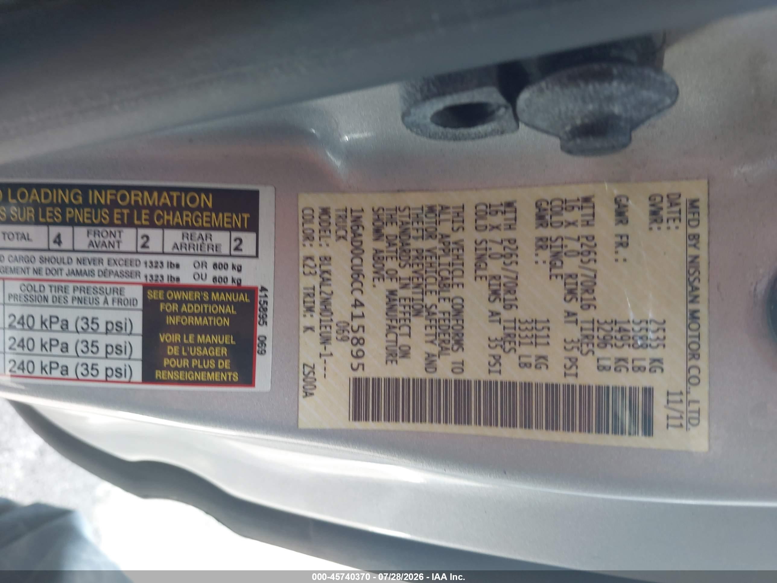 2012 Nissan Frontier Sv Silver vin: 1N6AD0CU6CC415895