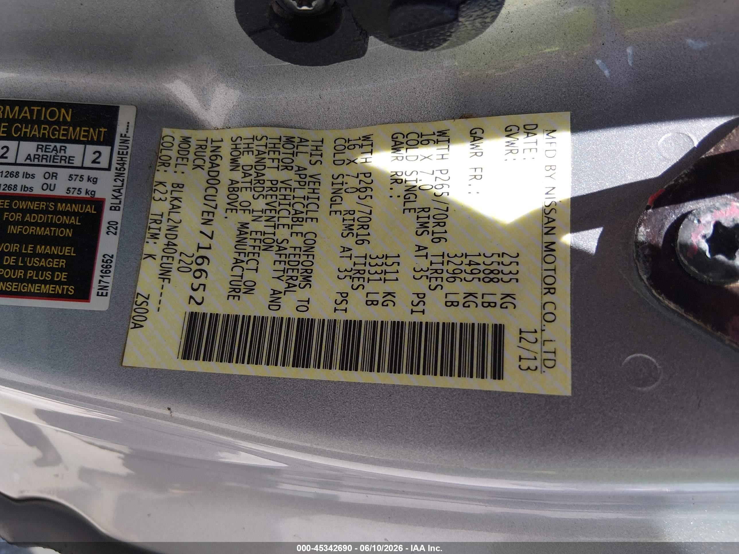 2014 Nissan Frontier Sv Silver vin: 1N6AD0CU7EN716652