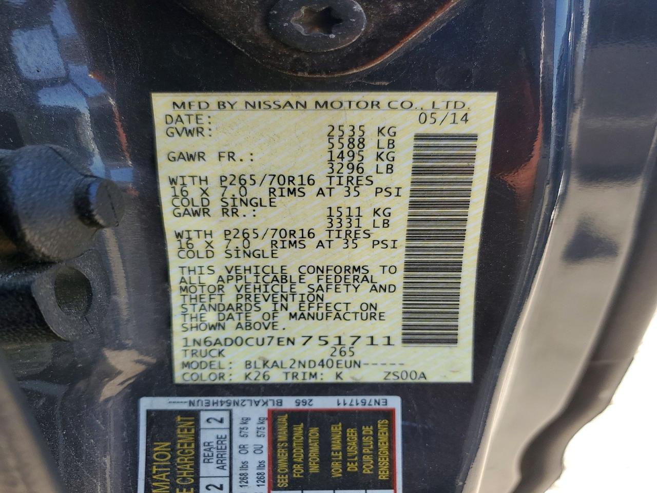 2014 Nissan Frontier Sv V6 Gray vin: 1N6AD0CU7EN751711