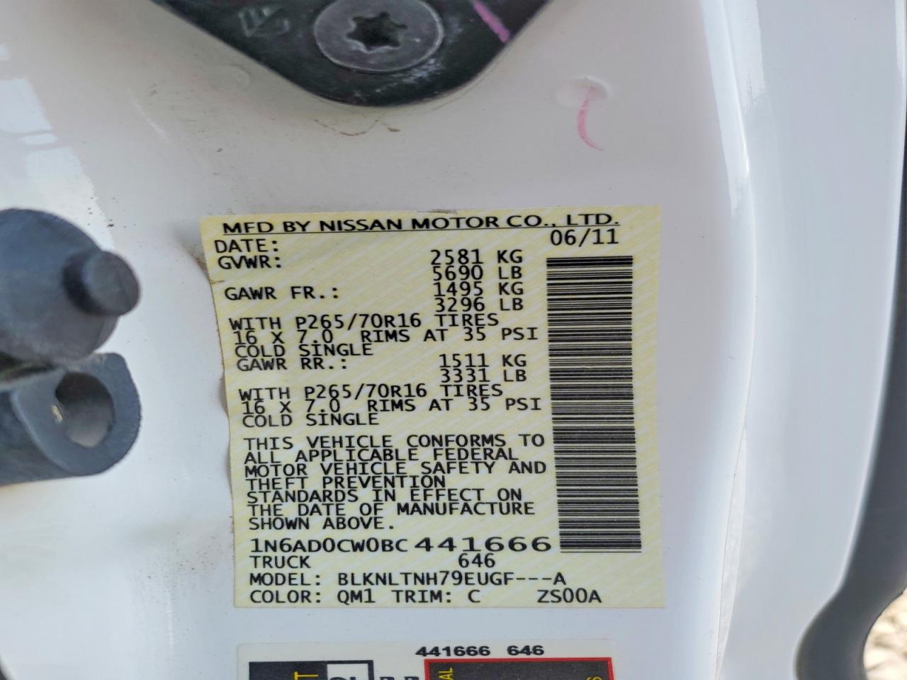 2011 Nissan Frontier Sv V6 White vin: 1N6AD0CW0BC441666